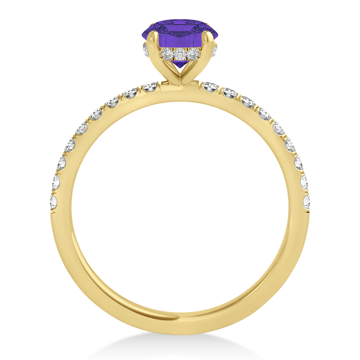 Emerald Tanzanite & Diamond Single Row Hidden Halo Engagement Ring 18k Yellow Gold (1.31ct)