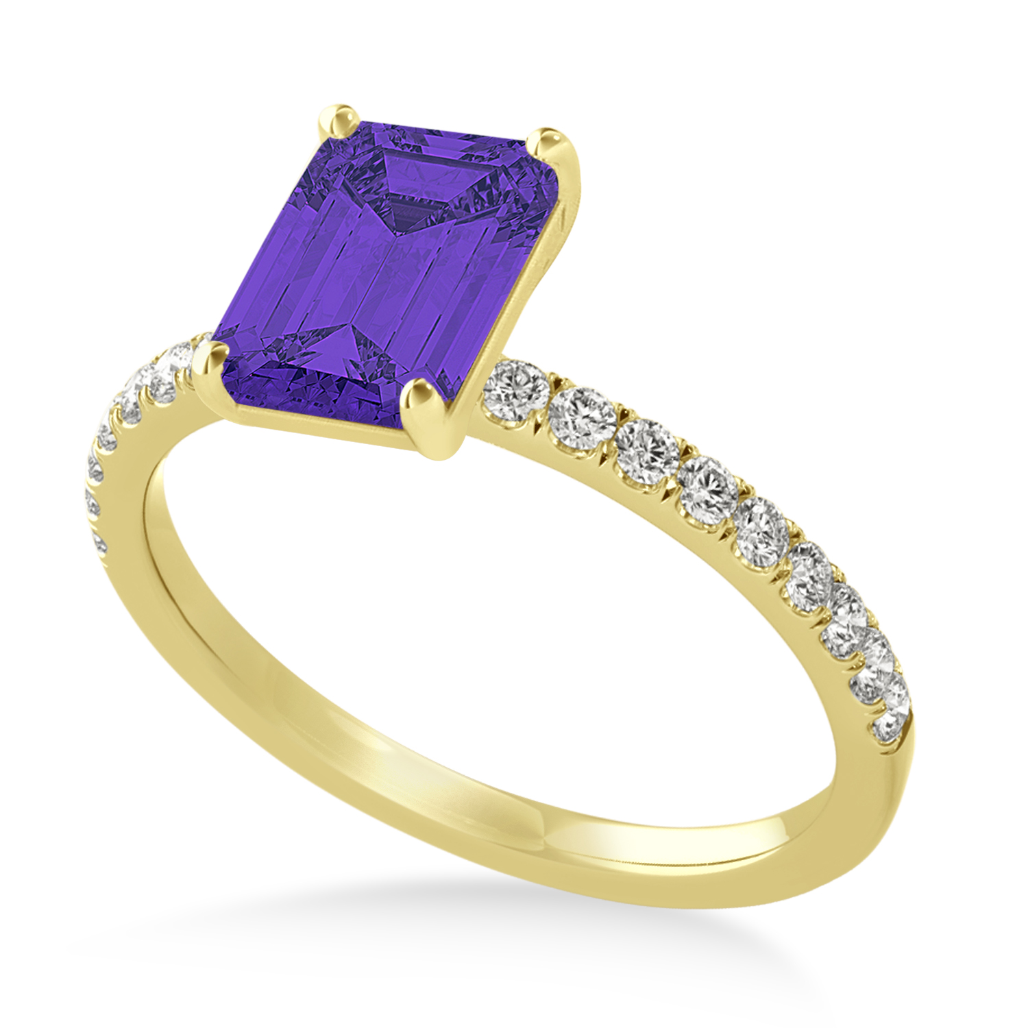 Emerald Tanzanite & Diamond Single Row Hidden Halo Engagement Ring 18k Yellow Gold (1.31ct)
