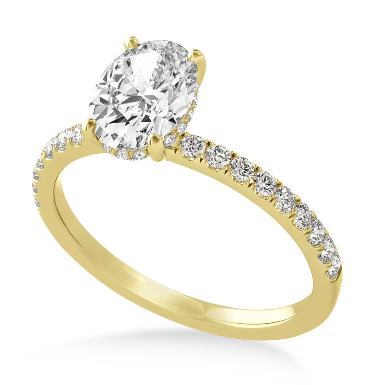 Oval Diamond Single Row Hidden Halo Engagement Ring 14k Yellow Gold (2.00ct)