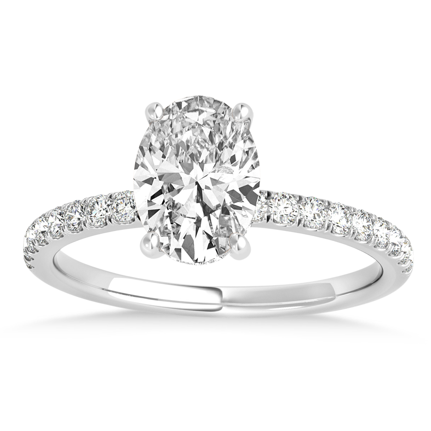 Oval Diamond Single Row Hidden Halo Engagement Ring 18k White Gold (2.50ct)