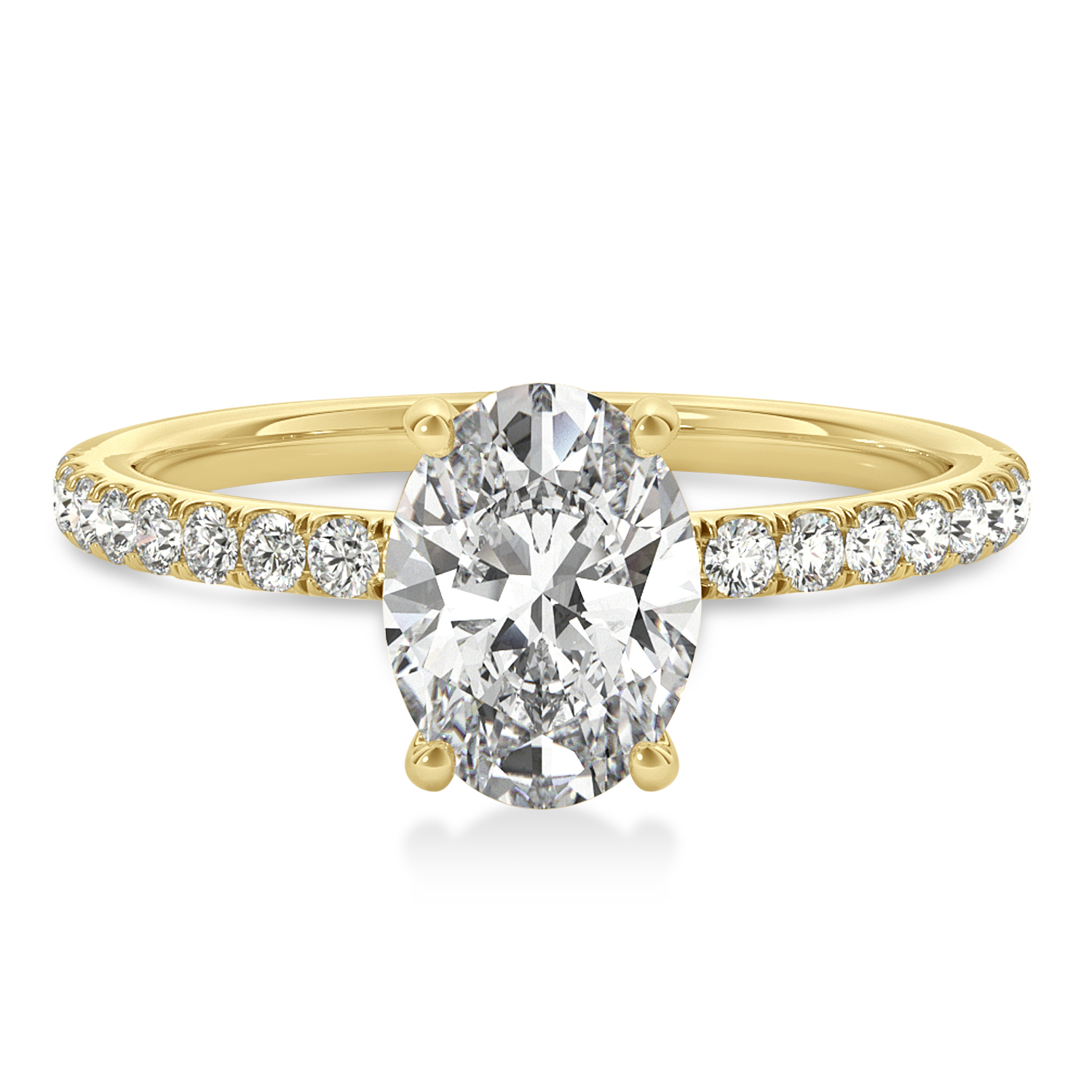 Oval Diamond Single Row Hidden Halo Engagement Ring 18k Yellow Gold (2.50ct)