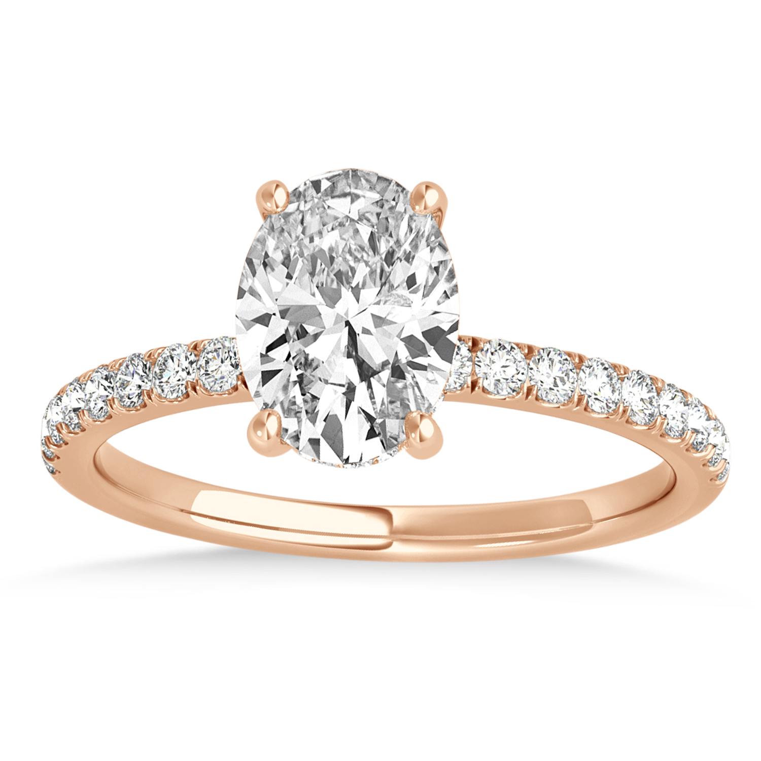 Oval Diamond Single Row Hidden Halo Engagement Ring 14k Rose Gold (3.00ct)