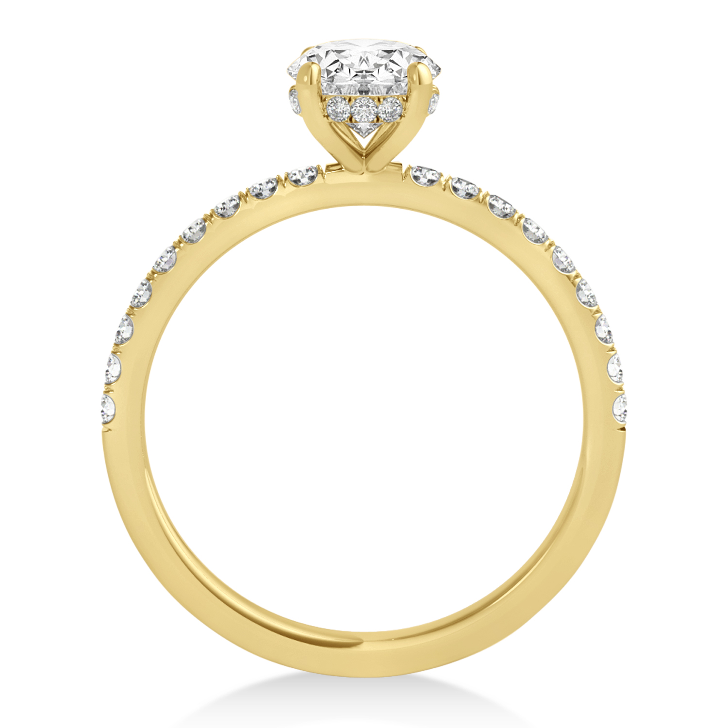 Oval Diamond Single Row Hidden Halo Engagement Ring 18k Yellow Gold (3.00ct)