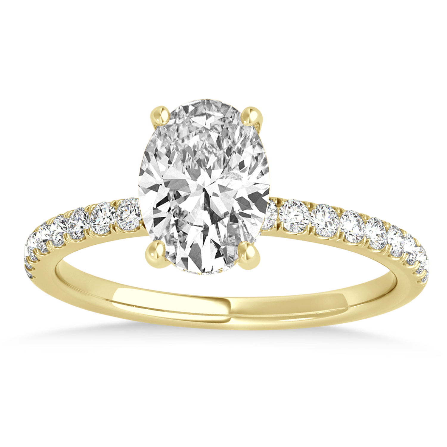 Oval Diamond Single Row Hidden Halo Engagement Ring 18k Yellow Gold (3.00ct)