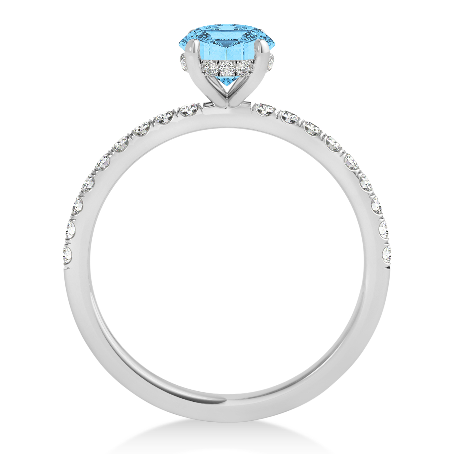 Oval Blue Topaz & Diamond Single Row Hidden Halo Engagement Ring Platinum (0.68ct)