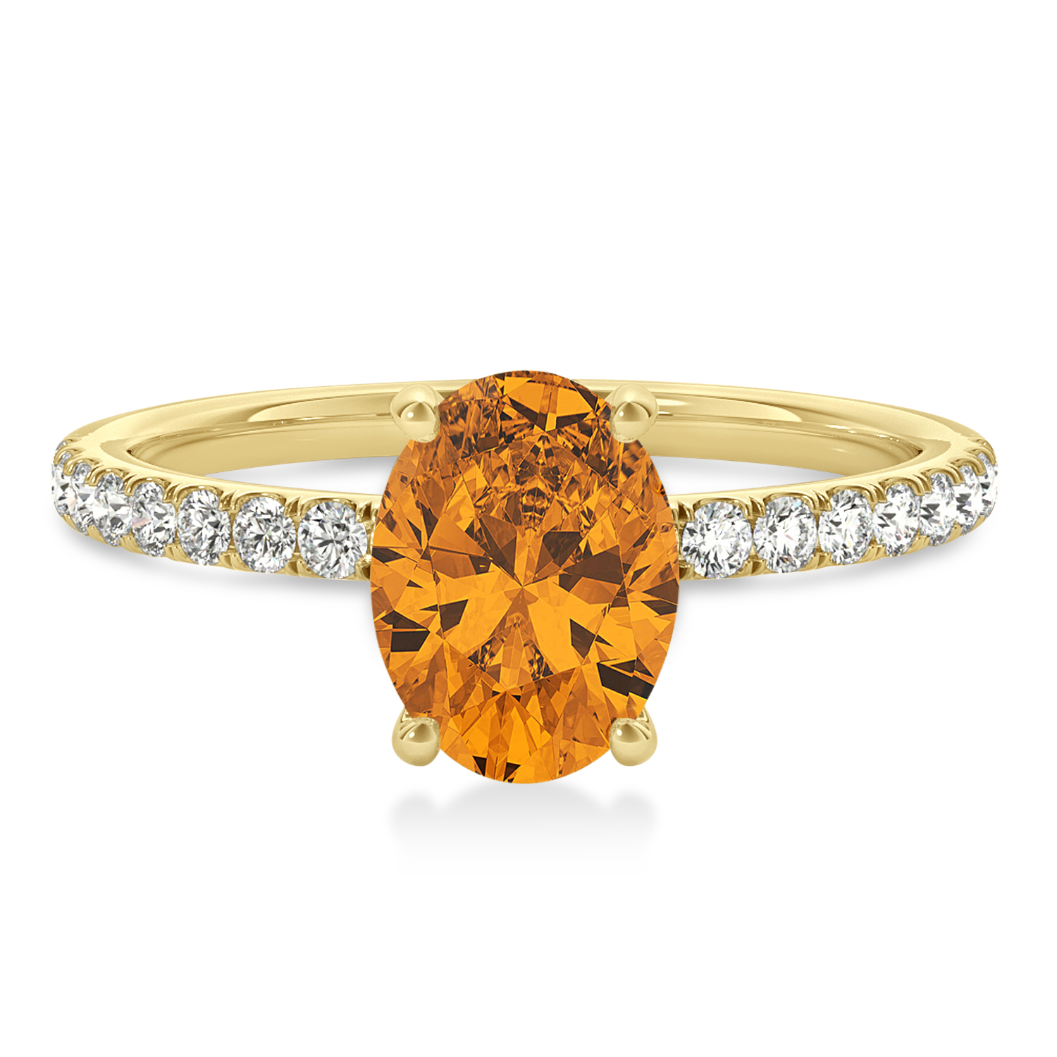 Oval Citrine & Diamond Single Row Hidden Halo Engagement Ring 14k Yellow Gold (0.68ct)
