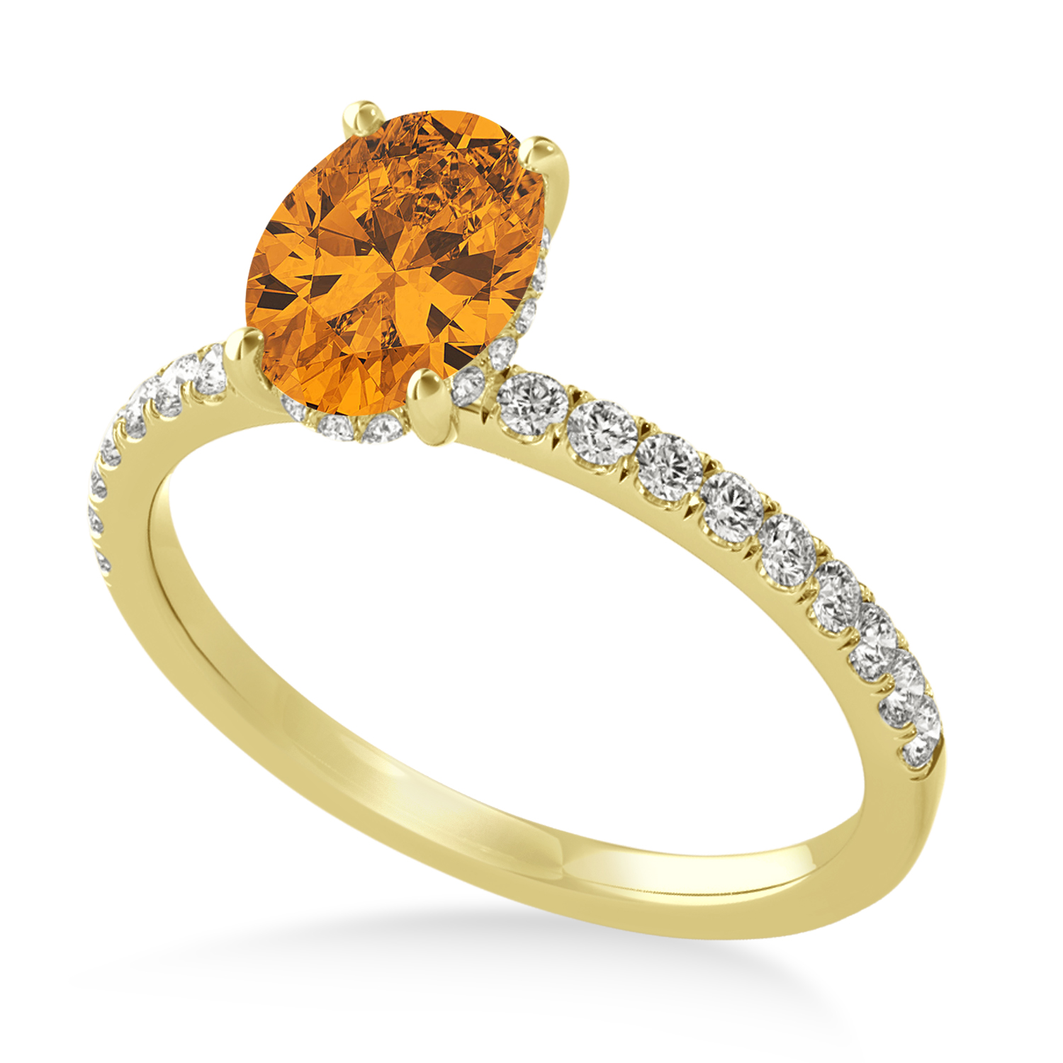 Oval Citrine & Diamond Single Row Hidden Halo Engagement Ring 14k Yellow Gold (0.68ct)