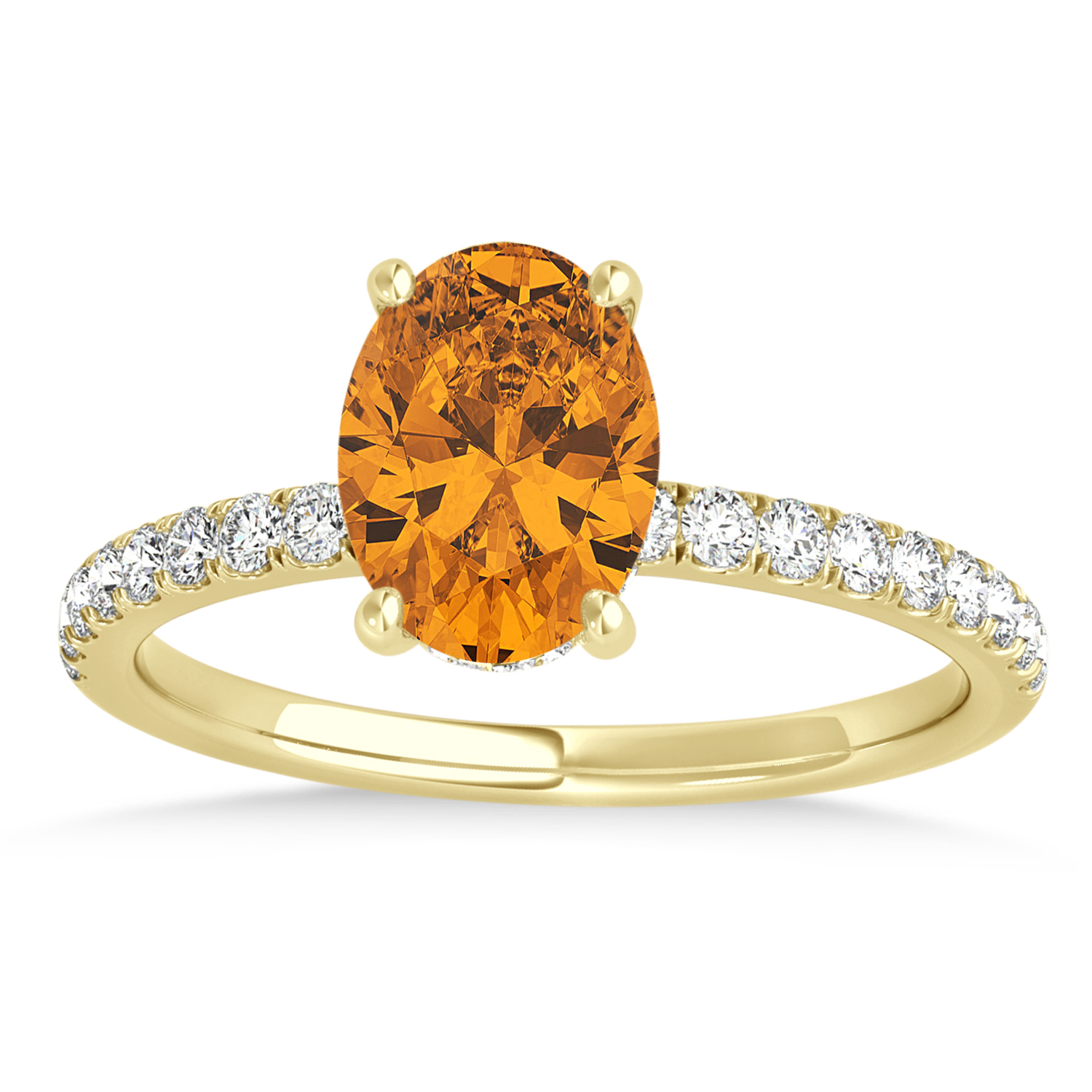 Oval Citrine & Diamond Single Row Hidden Halo Engagement Ring 14k Yellow Gold (0.68ct)
