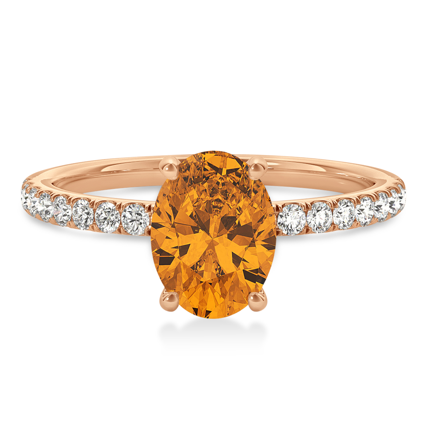 Oval Citrine & Diamond Single Row Hidden Halo Engagement Ring 18k Rose Gold (0.68ct)