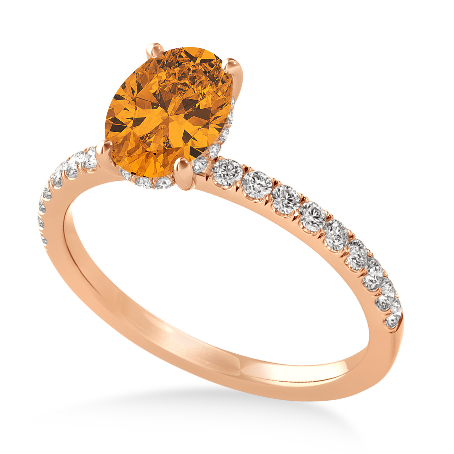Oval Citrine & Diamond Single Row Hidden Halo Engagement Ring 18k Rose Gold (0.68ct)