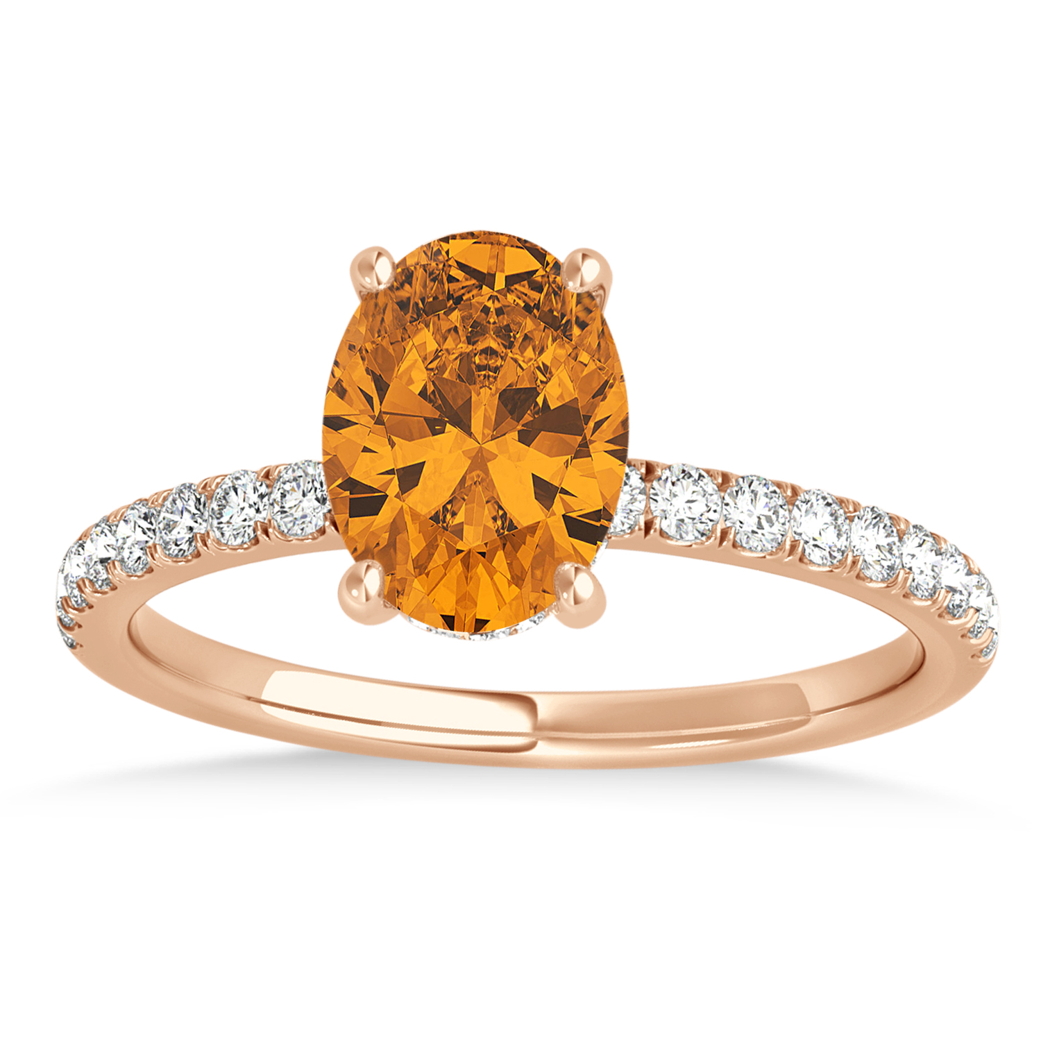 Oval Citrine & Diamond Single Row Hidden Halo Engagement Ring 18k Rose Gold (0.68ct)