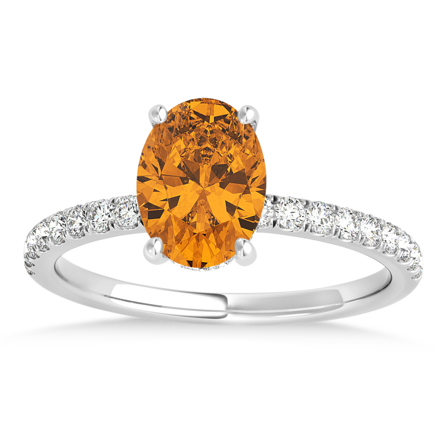 Oval Citrine & Diamond Single Row Hidden Halo Engagement Ring 18k White Gold (0.68ct)