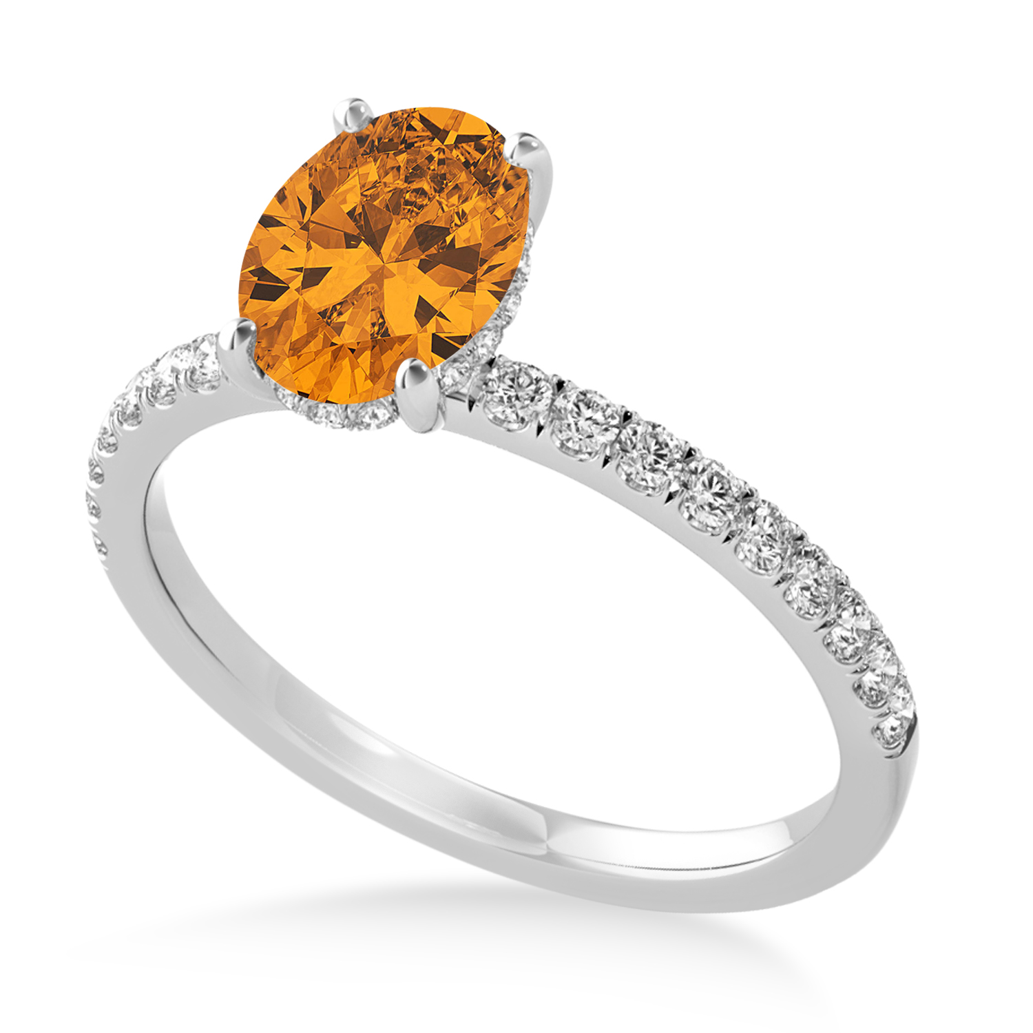 Oval Citrine & Diamond Single Row Hidden Halo Engagement Ring Palladium (0.68ct)