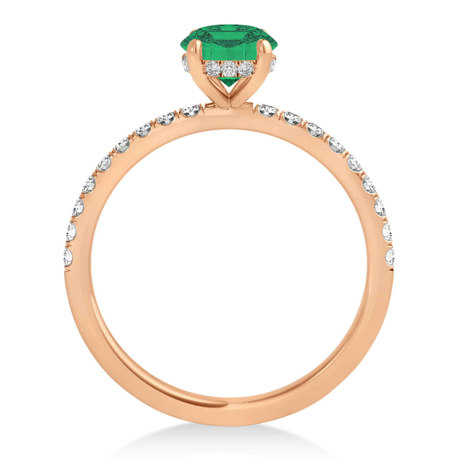 Oval Emerald & Diamond Single Row Hidden Halo Engagement Ring 14k Rose Gold (0.68ct)