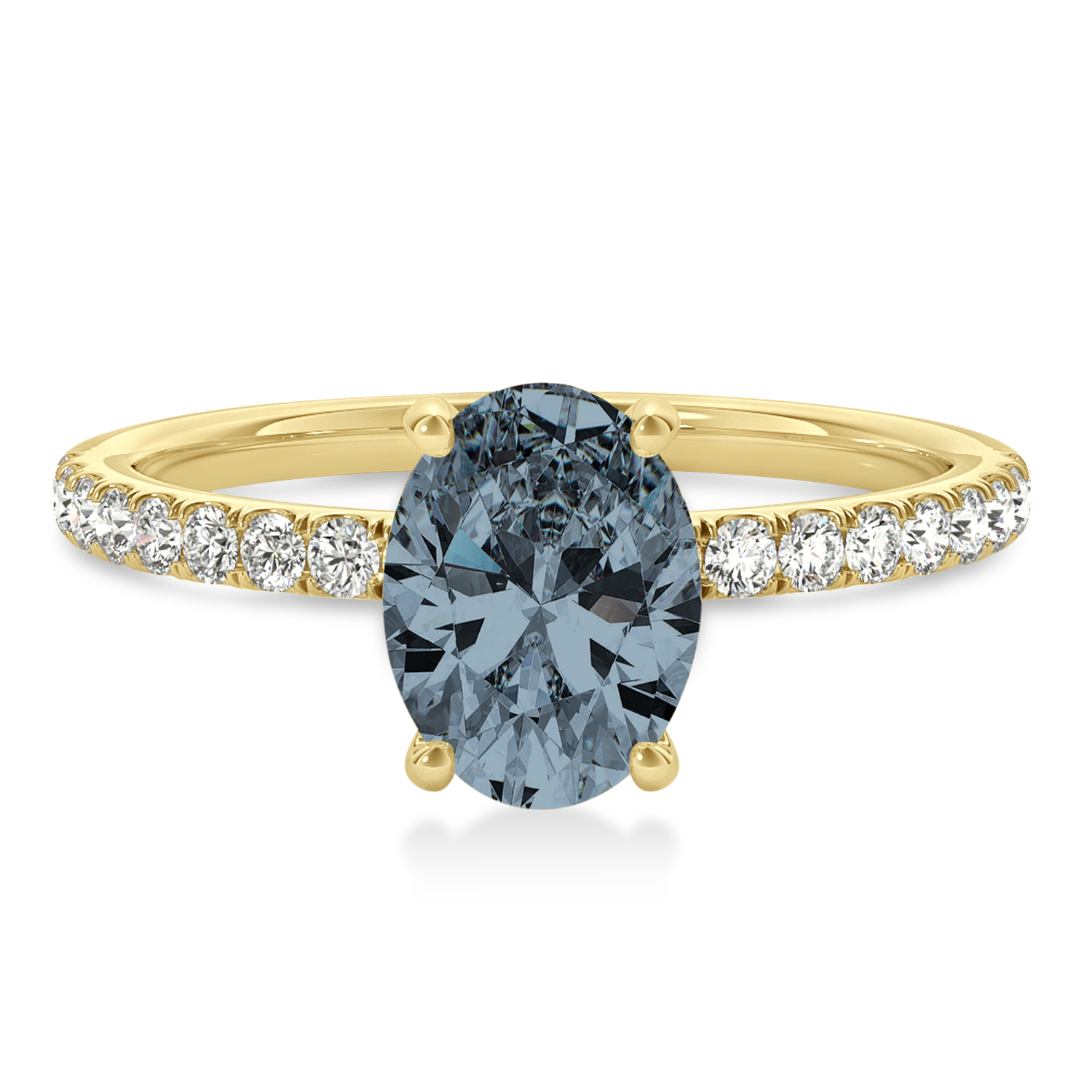 Oval Gray Spinel & Diamond Single Row Hidden Halo Engagement Ring 14k Yellow Gold (0.68ct)