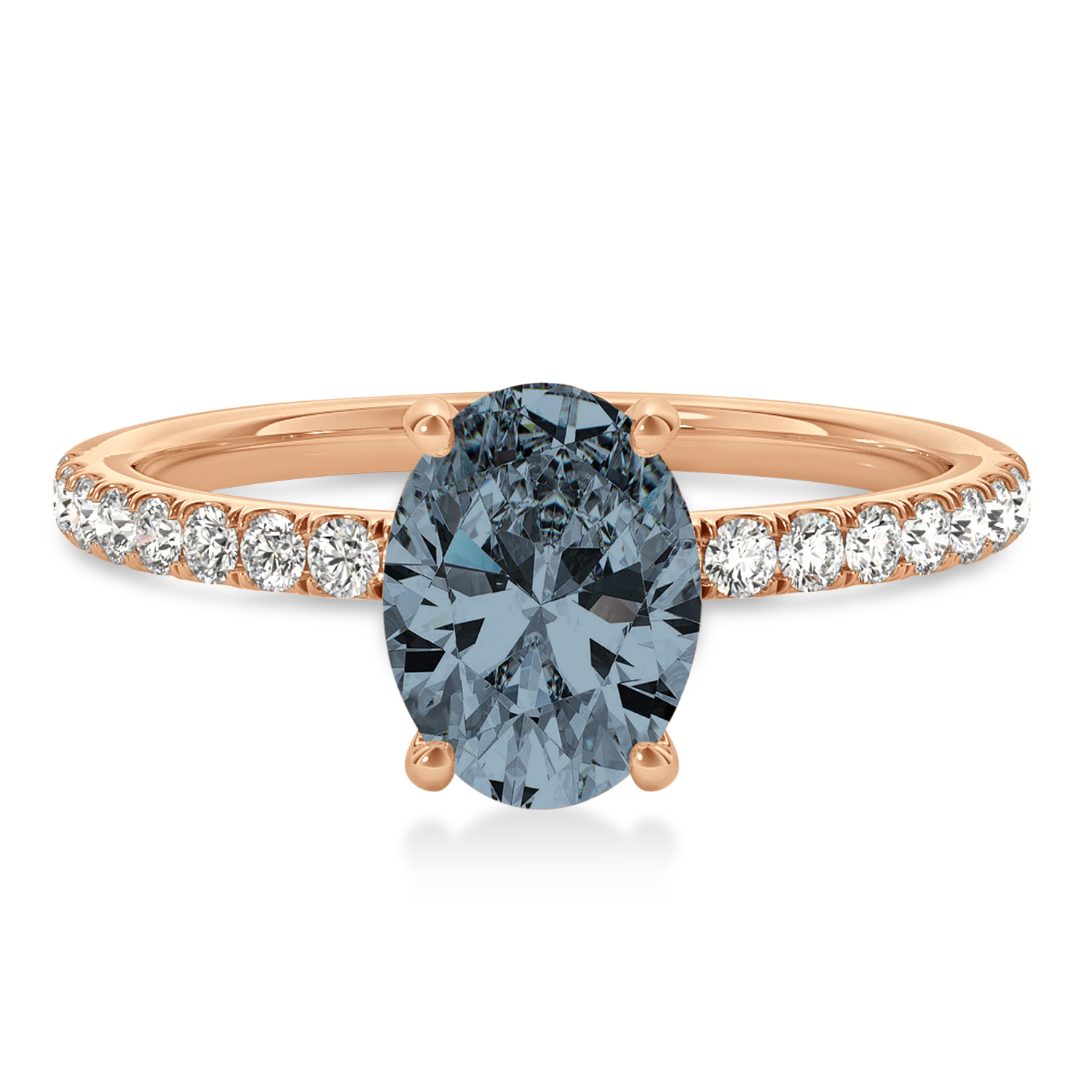 Oval Gray Spinel & Diamond Single Row Hidden Halo Engagement Ring 18k Rose Gold (0.68ct)