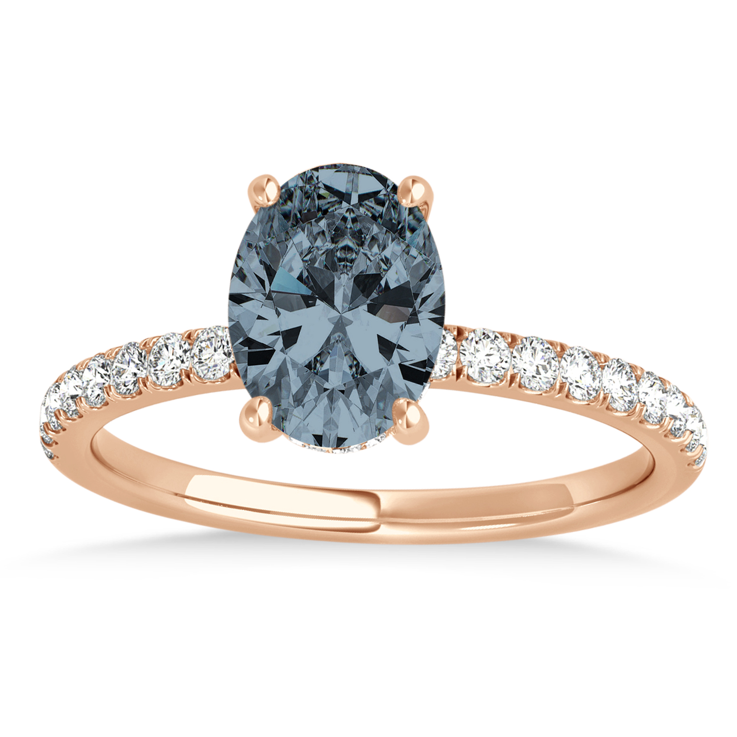 Oval Gray Spinel & Diamond Single Row Hidden Halo Engagement Ring 18k Rose Gold (0.68ct)