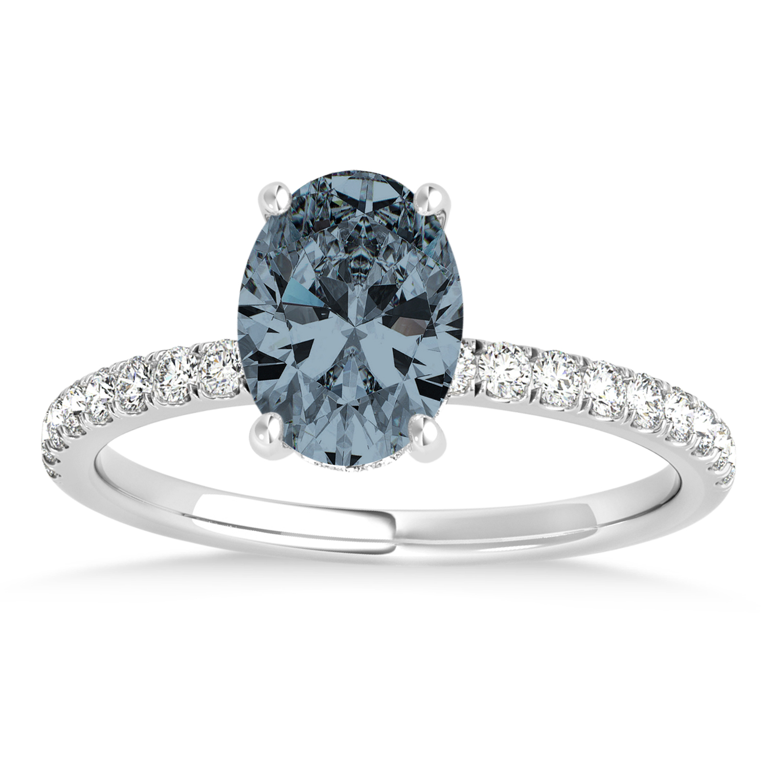 Oval Gray Spinel & Diamond Single Row Hidden Halo Engagement Ring Palladium (0.68ct)