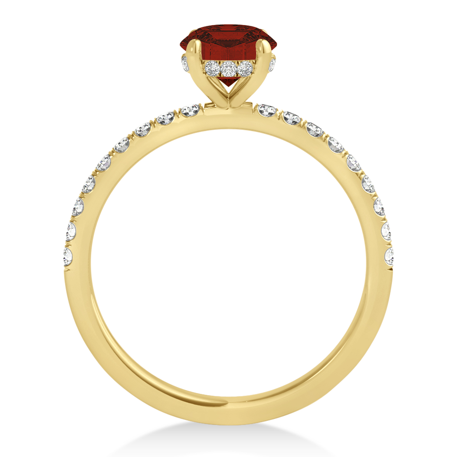 Oval Garnet & Diamond Single Row Hidden Halo Engagement Ring 18k Yellow Gold (0.68ct)