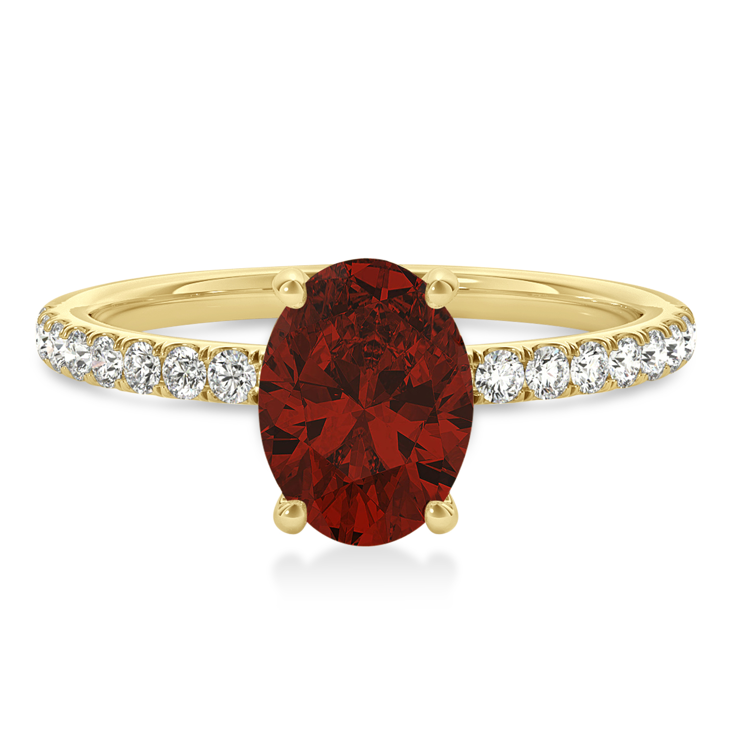 Oval Garnet & Diamond Single Row Hidden Halo Engagement Ring 18k Yellow Gold (0.68ct)