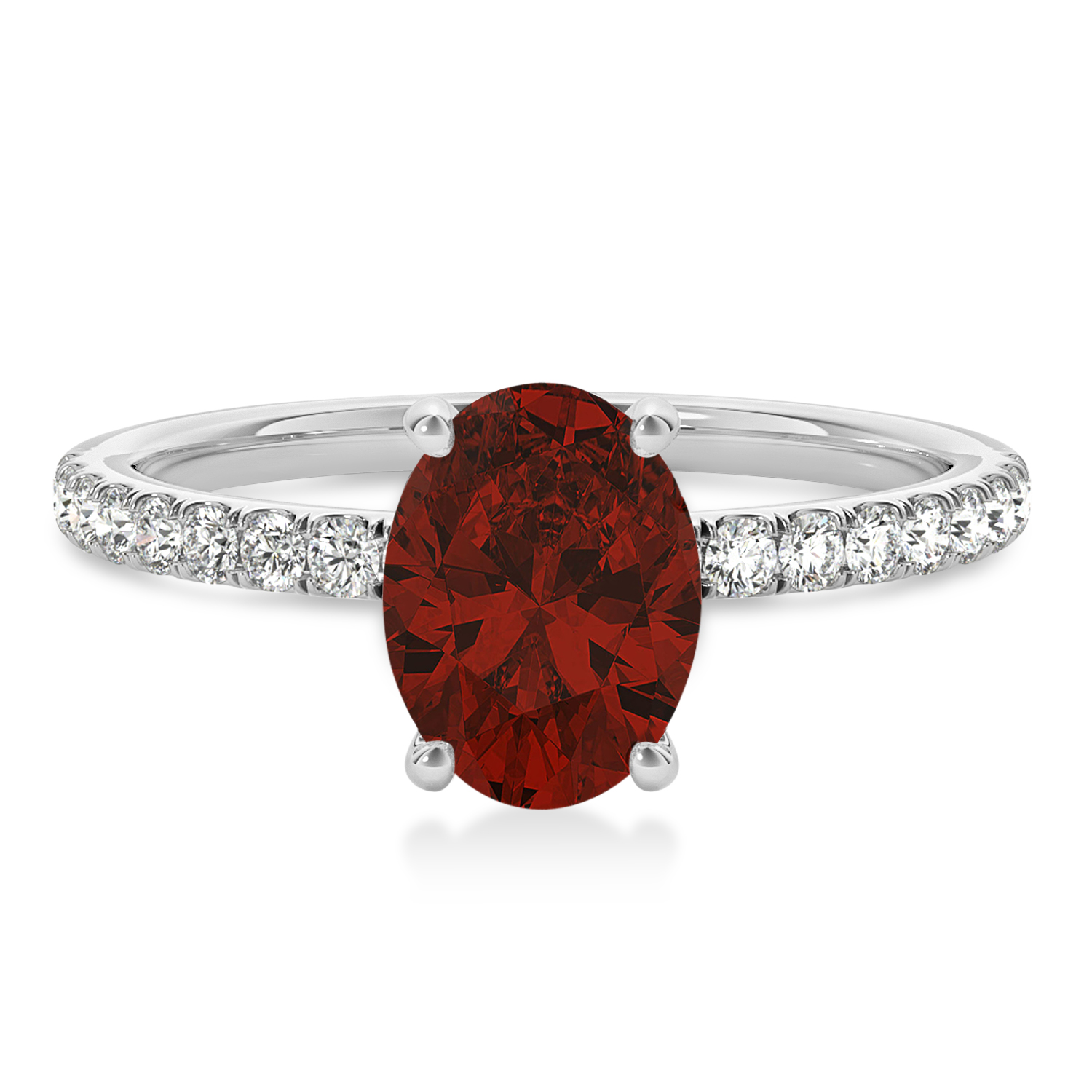 Oval Garnet & Diamond Single Row Hidden Halo Engagement Ring Palladium (0.68ct)