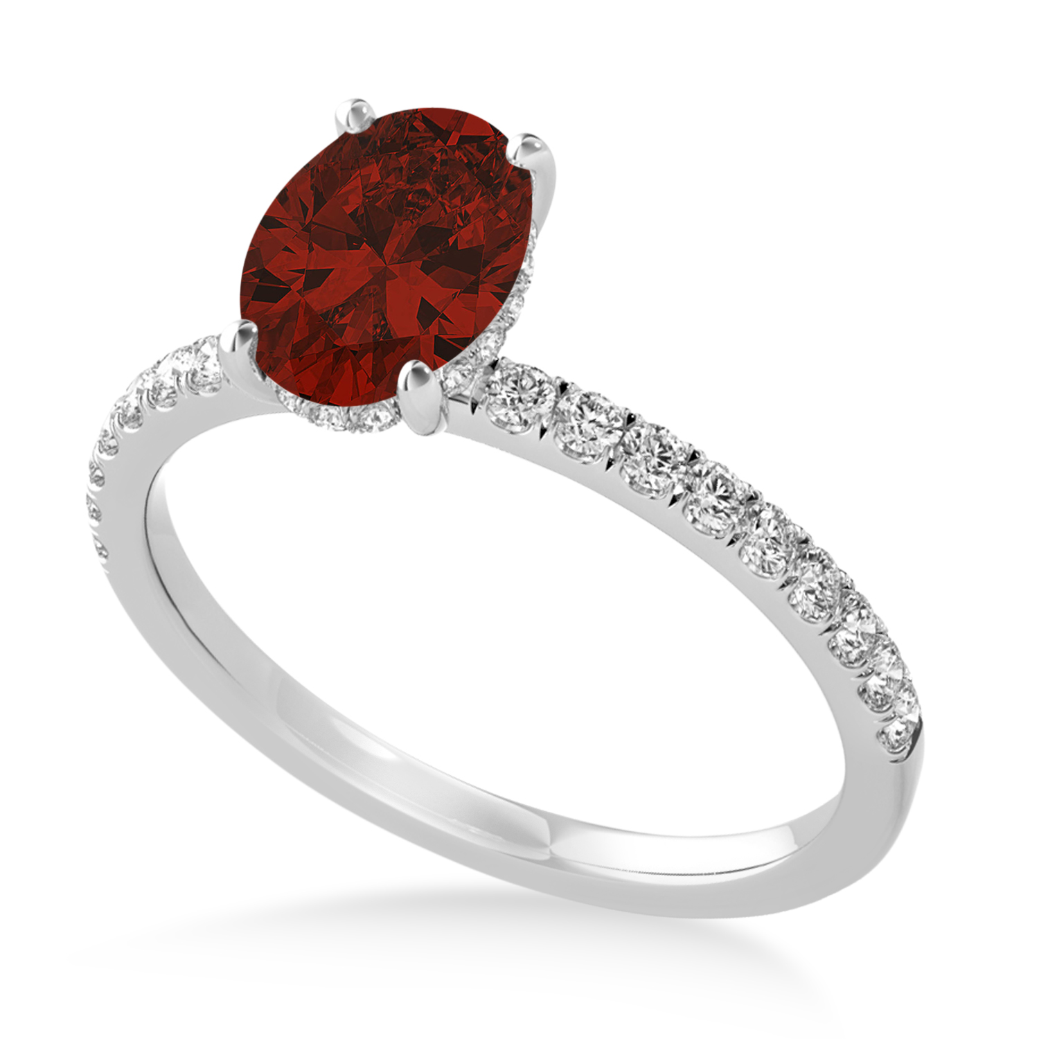 Oval Garnet & Diamond Single Row Hidden Halo Engagement Ring Palladium (0.68ct)