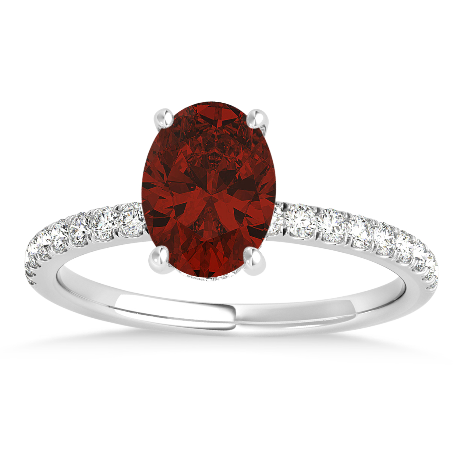 Oval Garnet & Diamond Single Row Hidden Halo Engagement Ring Palladium (0.68ct)