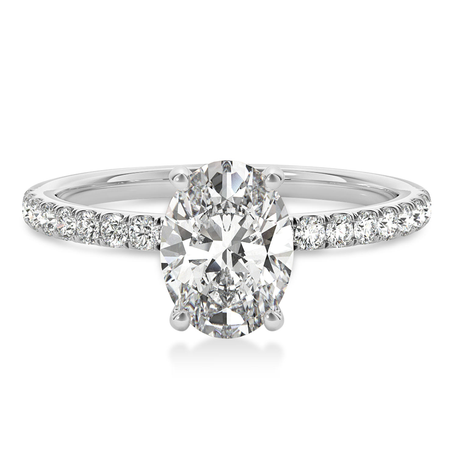 Oval Lab Grown Diamond Single Row Hidden Halo Engagement Ring 18k White Gold (1.00ct)