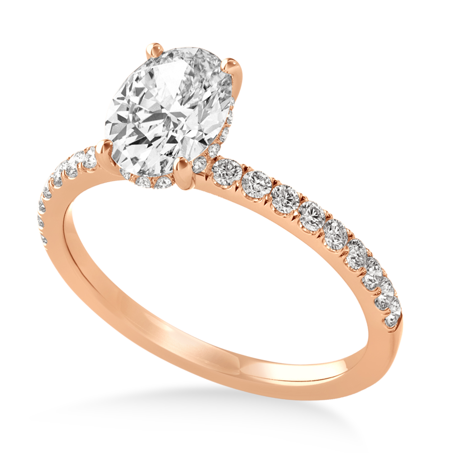 Oval Lab Grown Diamond Single Row Hidden Halo Engagement Ring 18k Rose Gold (1.50ct)