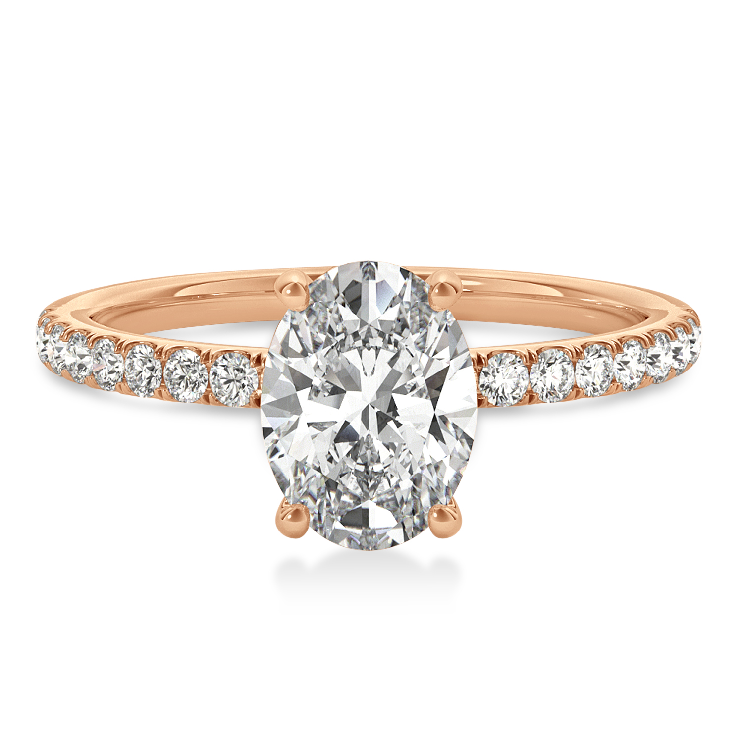 Oval Lab Grown Diamond Single Row Hidden Halo Engagement Ring 14k Rose Gold (2.50ct)