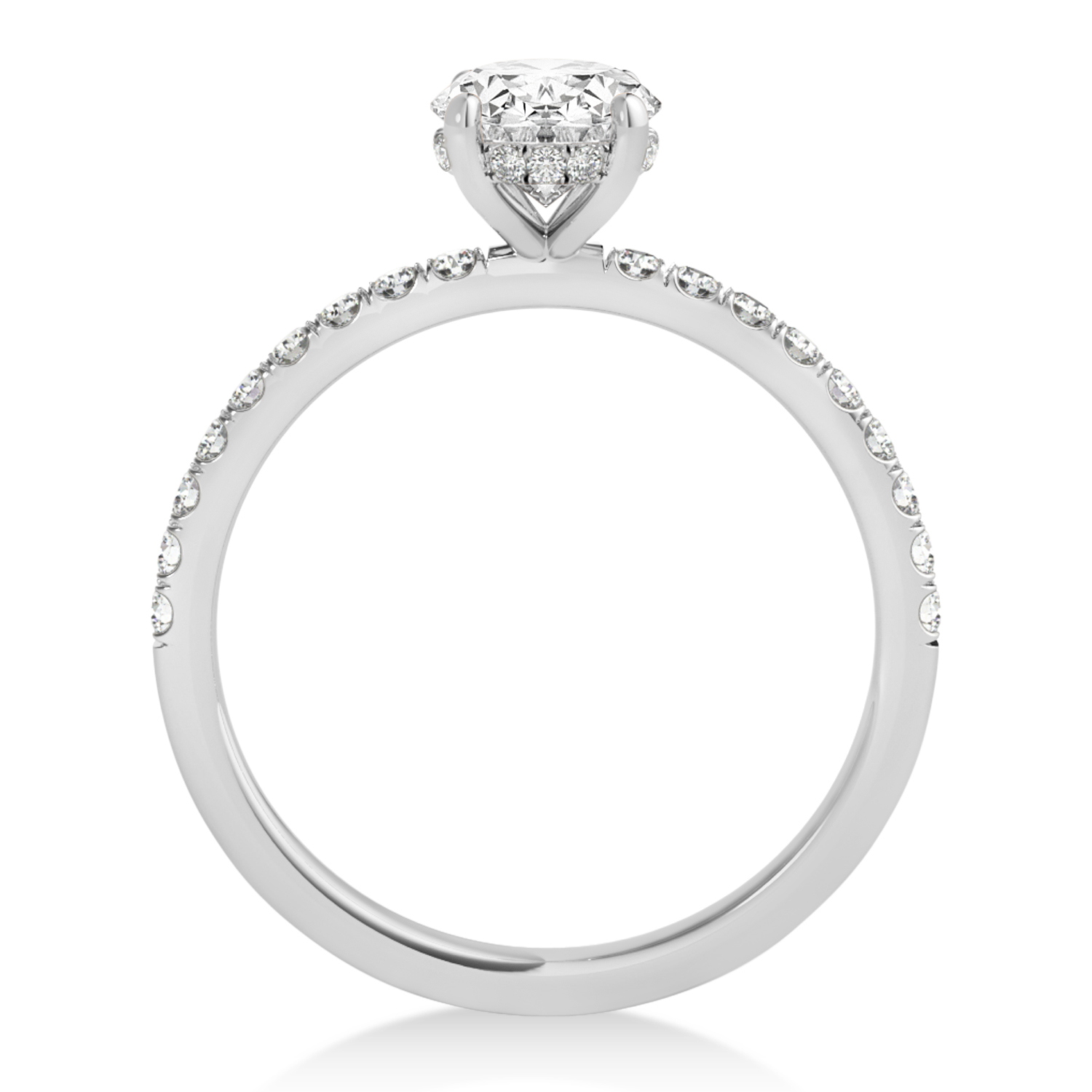 Oval Lab Grown Diamond Single Row Hidden Halo Engagement Ring 14k White Gold (4.00ct)