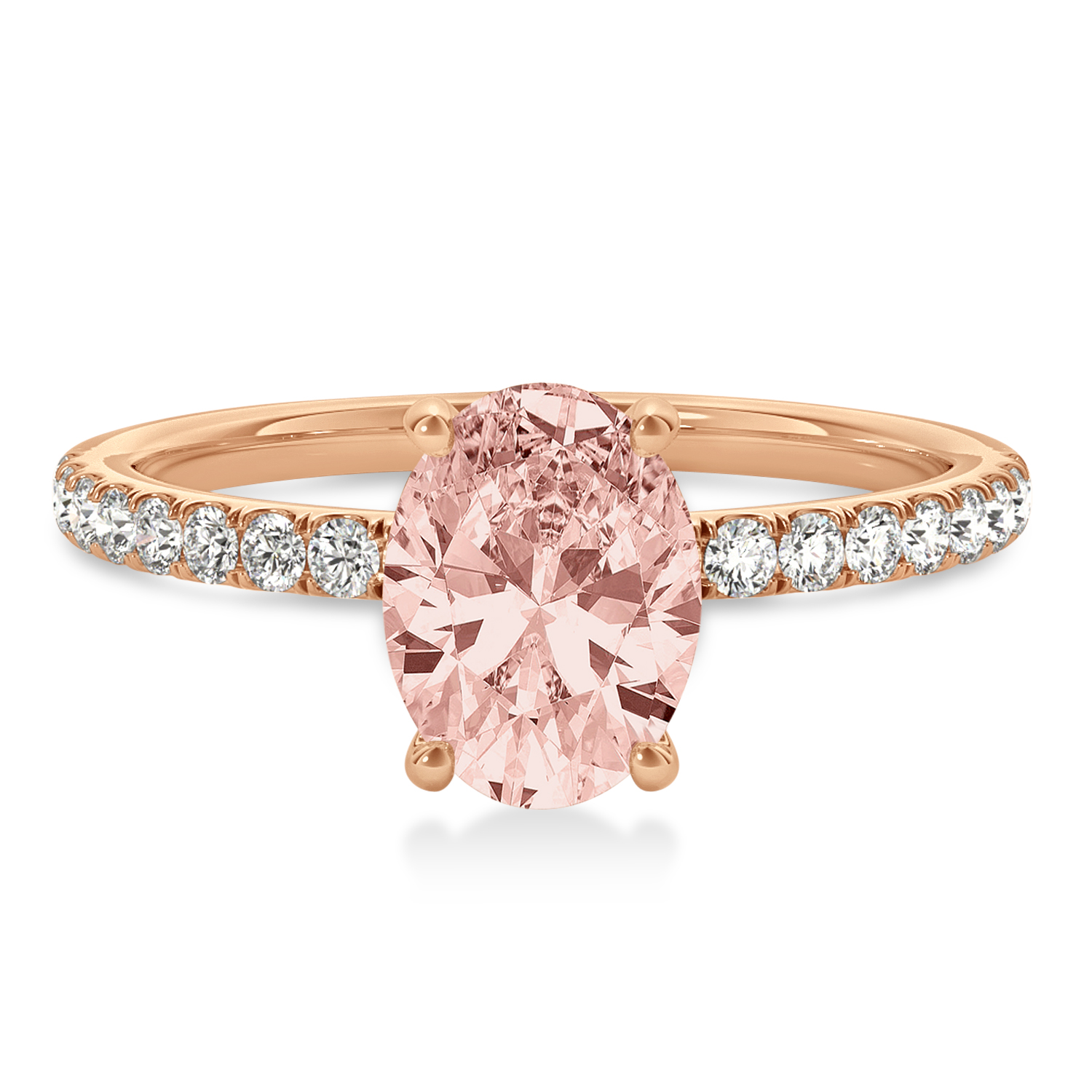 Oval Morganite & Diamond Single Row Hidden Halo Engagement Ring 14k Rose Gold (0.68ct)