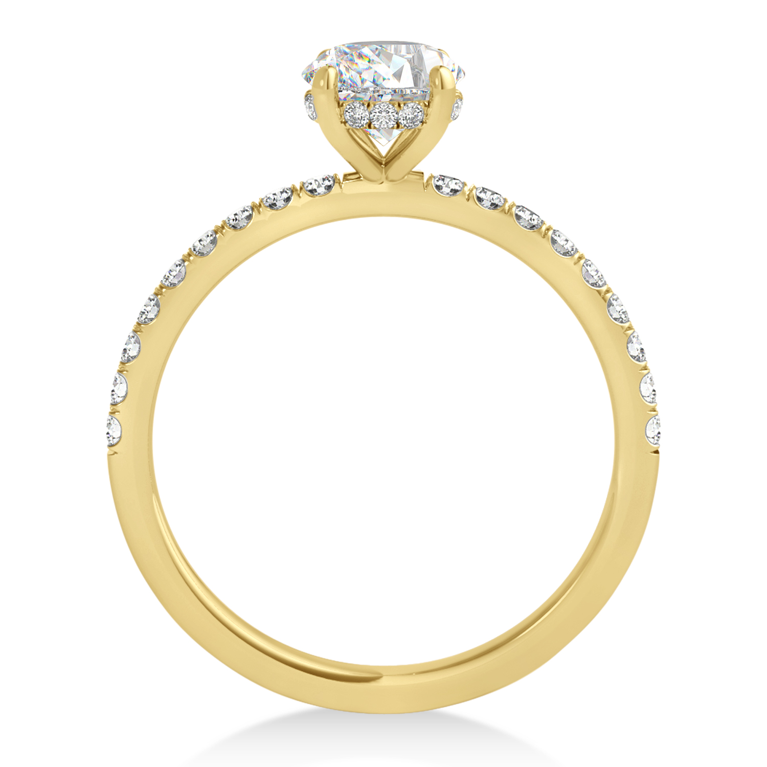 Oval Moissanite & Diamond Single Row Hidden Halo Engagement Ring 14k Yellow Gold (0.68ct)