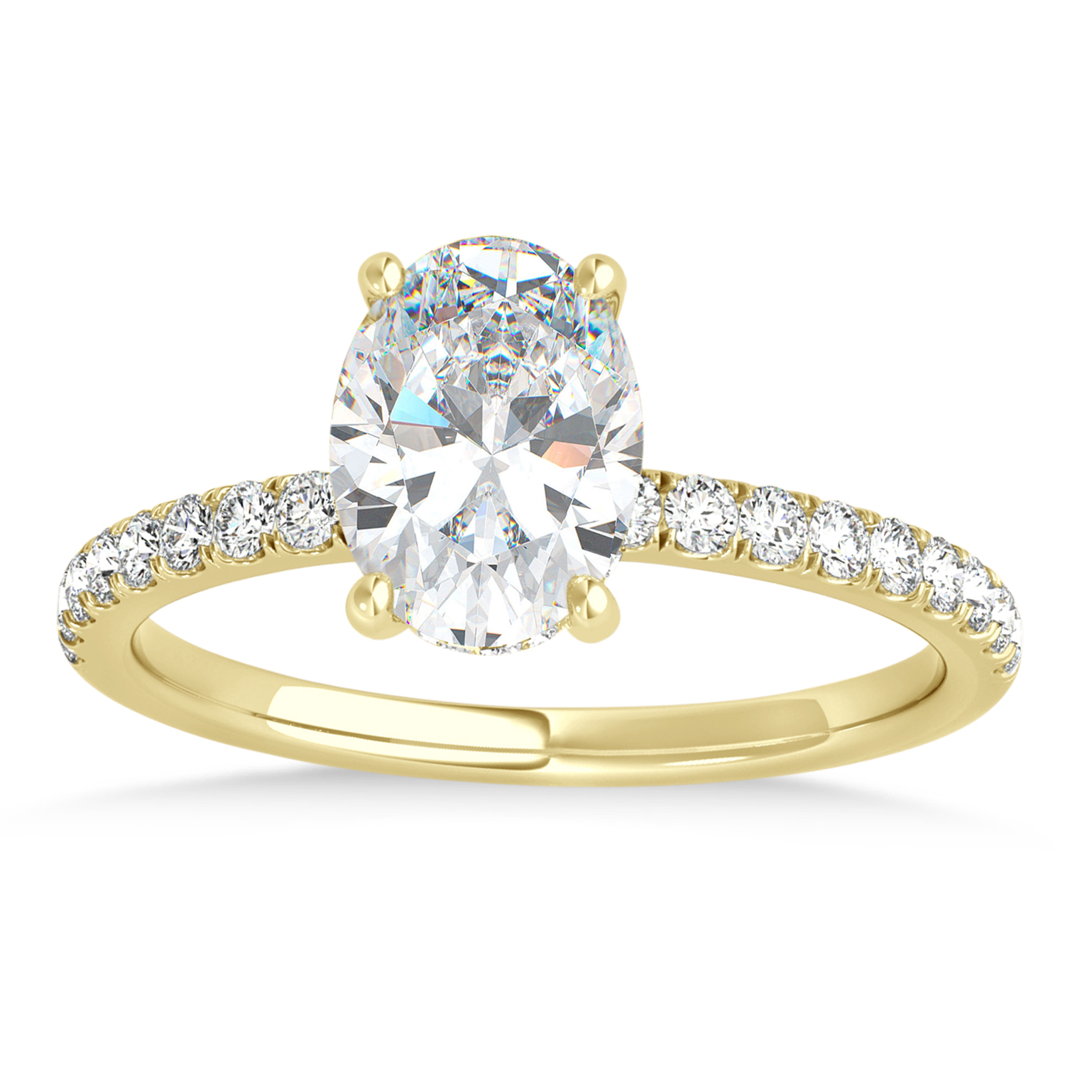 Oval Moissanite & Diamond Single Row Hidden Halo Engagement Ring 14k Yellow Gold (0.68ct)