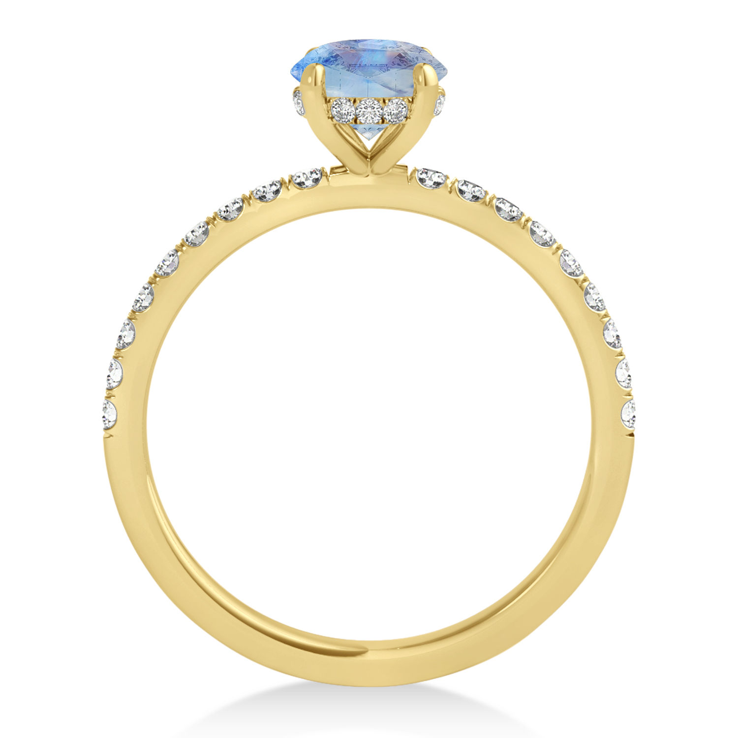 Oval Moonstone & Diamond Single Row Hidden Halo Engagement Ring 14k Yellow Gold (0.68ct)