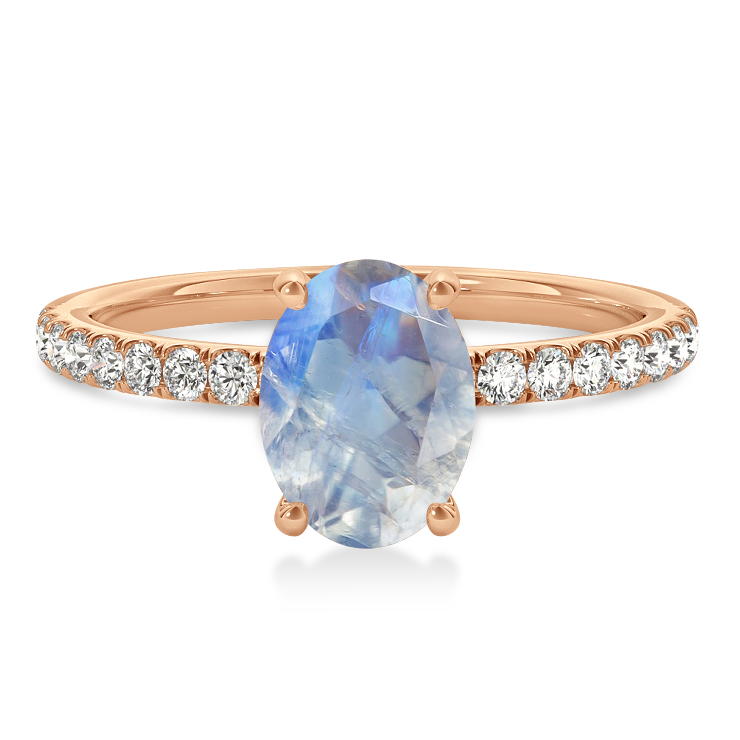 Oval Moonstone & Diamond Single Row Hidden Halo Engagement Ring 18k Rose Gold (0.68ct)
