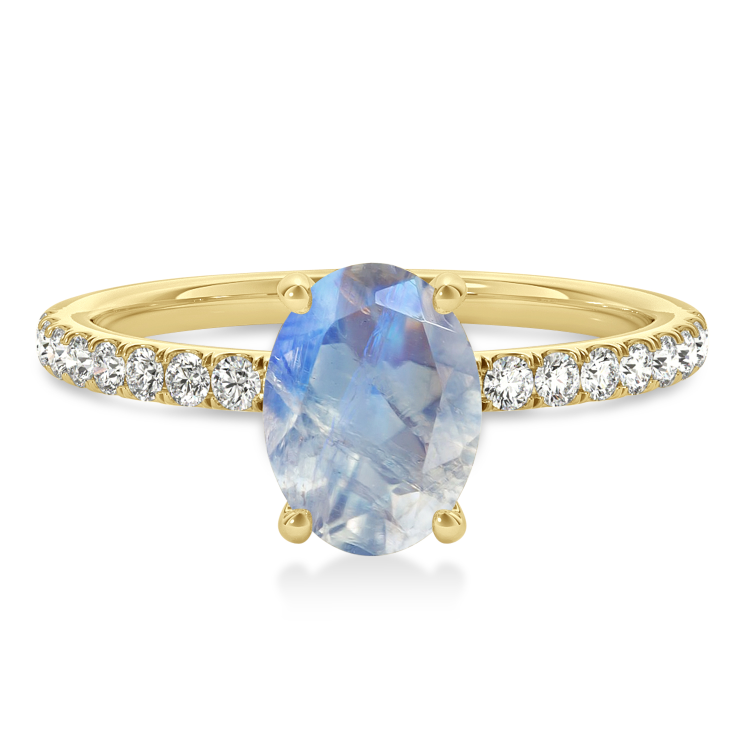Oval Moonstone & Diamond Single Row Hidden Halo Engagement Ring 18k Yellow Gold (0.68ct)