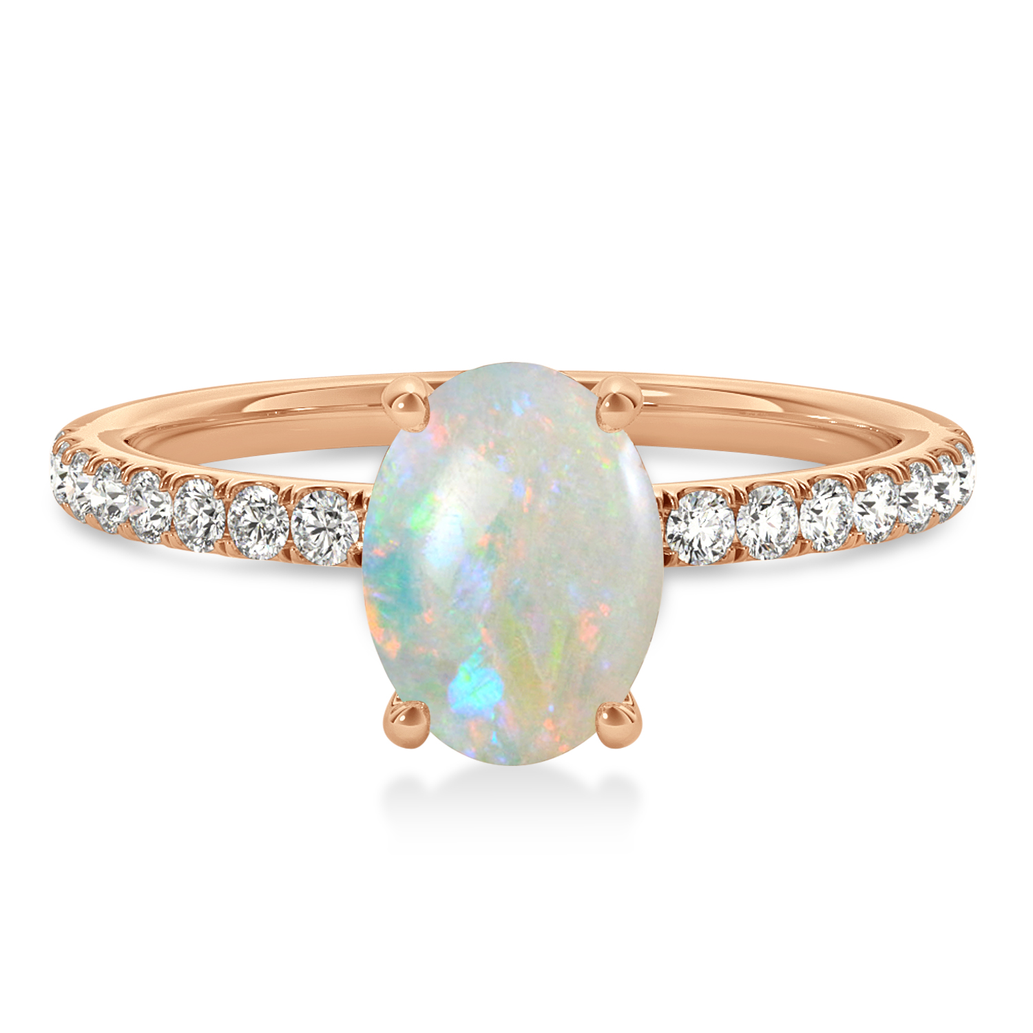 Oval Opal & Diamond Single Row Hidden Halo Engagement Ring 18k Rose Gold (0.68ct)