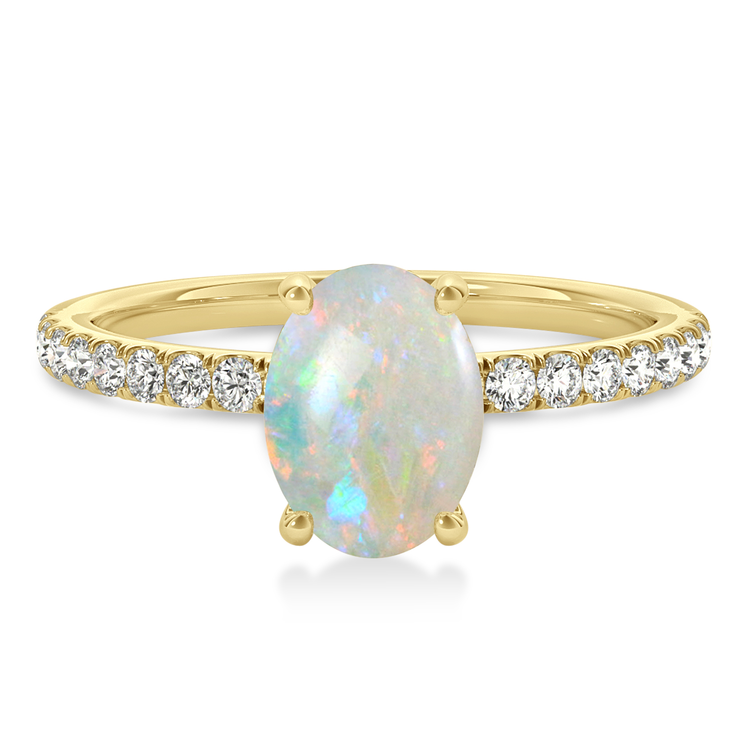 Oval Opal & Diamond Single Row Hidden Halo Engagement Ring 18k Yellow Gold (0.68ct)