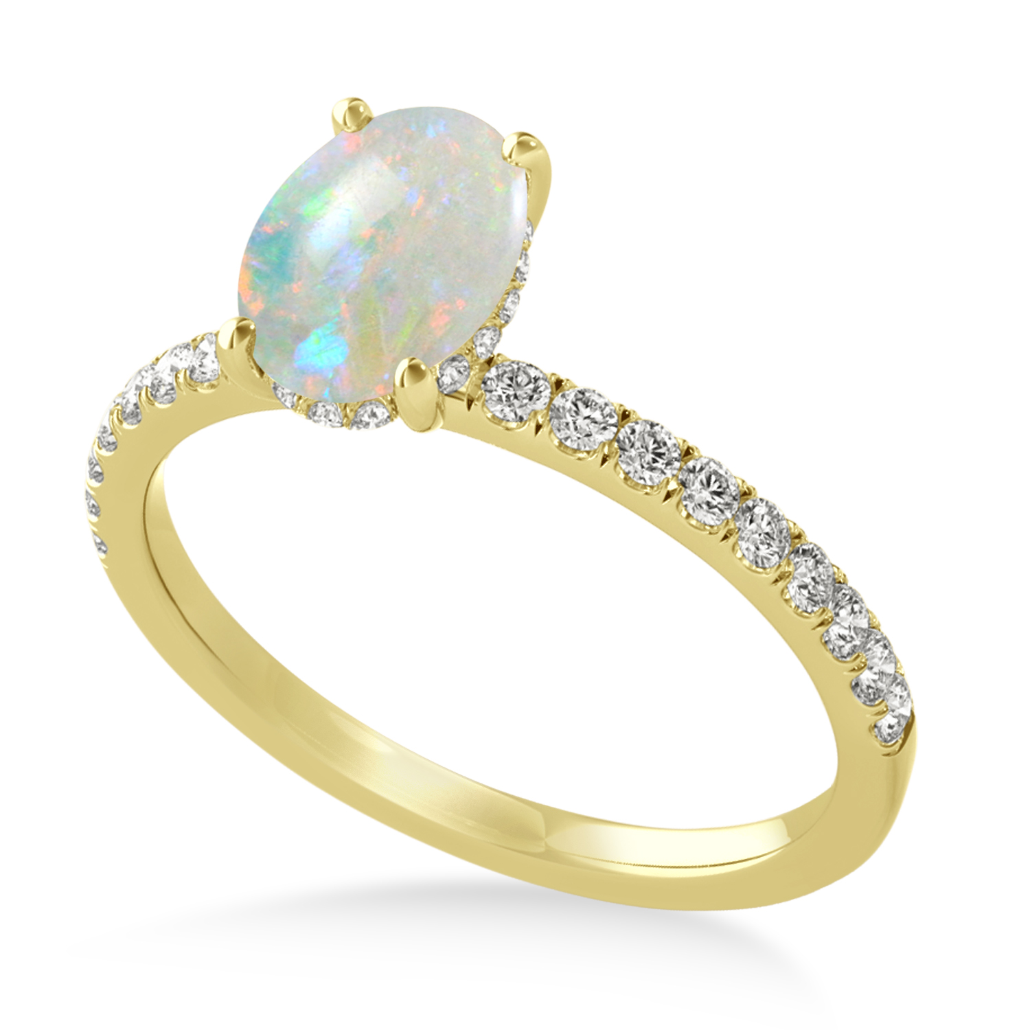 Oval Opal & Diamond Single Row Hidden Halo Engagement Ring 18k Yellow Gold (0.68ct)