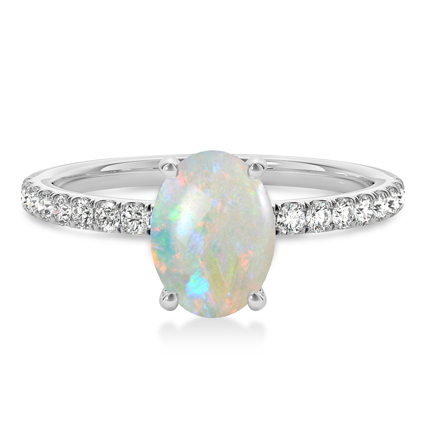 Oval Opal & Diamond Single Row Hidden Halo Engagement Ring Platinum (0.68ct)
