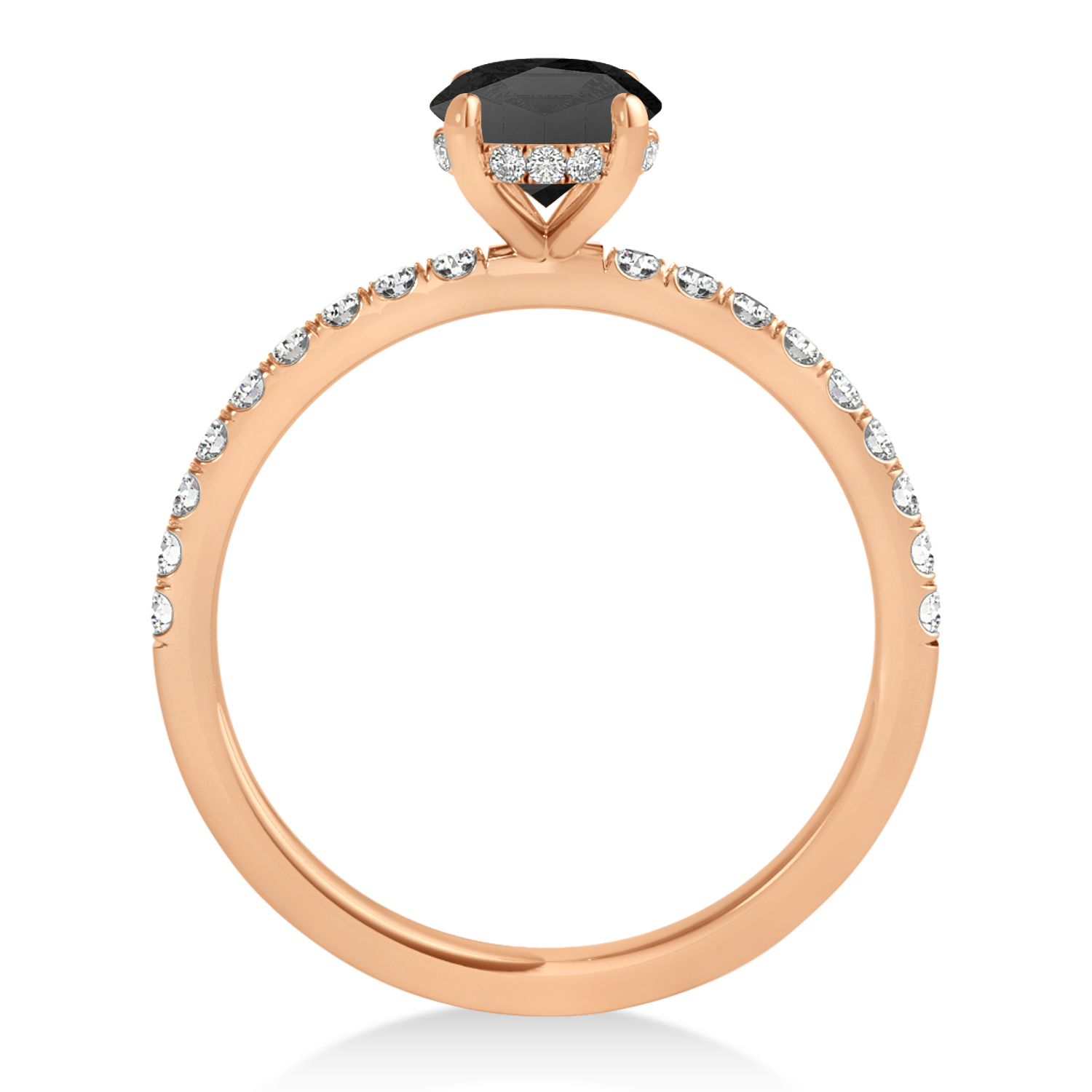 Oval Onyx & Diamond Single Row Hidden Halo Engagement Ring 18k Rose Gold (0.68ct)