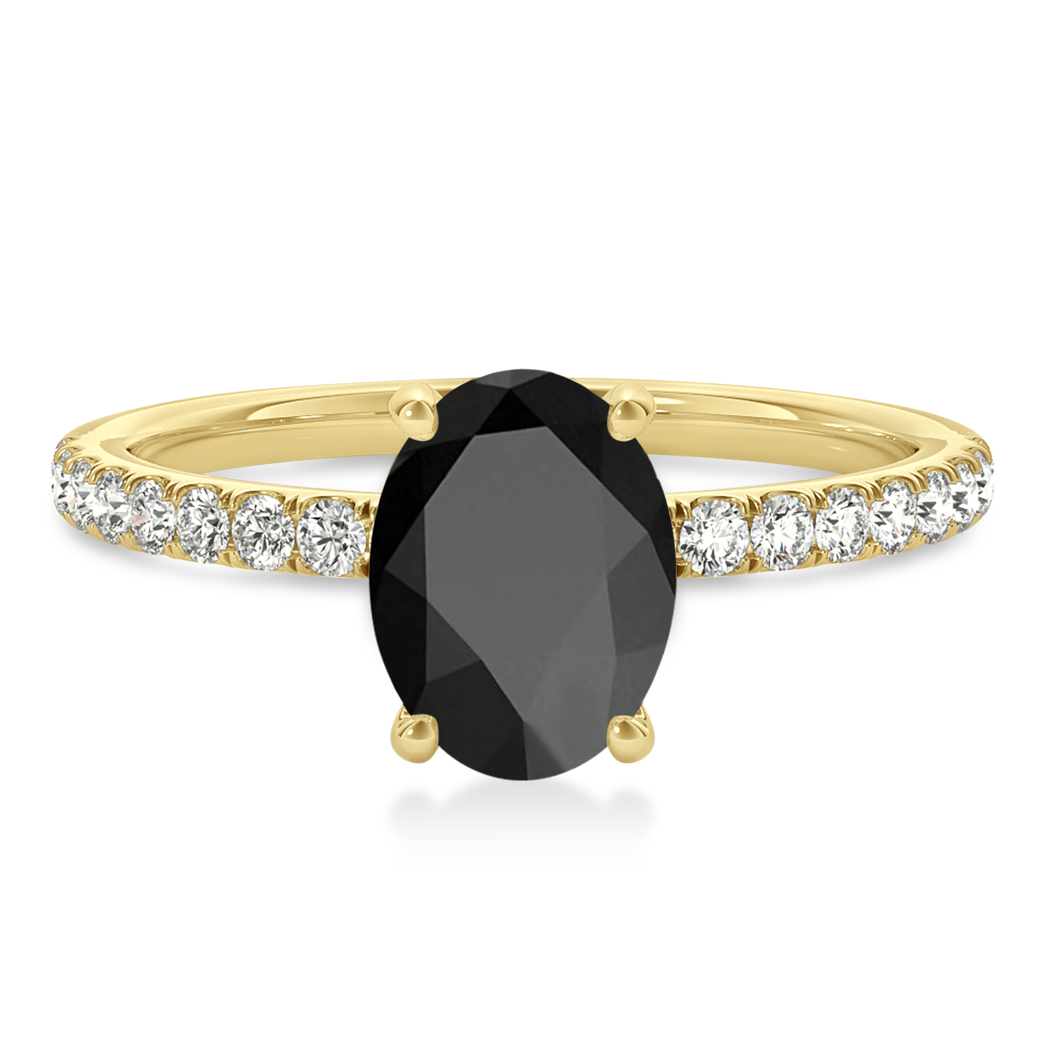 Oval Onyx & Diamond Single Row Hidden Halo Engagement Ring 18k Yellow Gold (0.68ct)