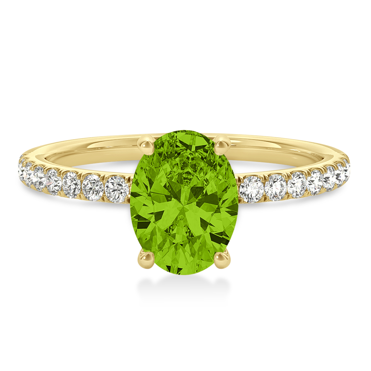 Oval Peridot & Diamond Single Row Hidden Halo Engagement Ring 18k Yellow Gold (0.68ct)