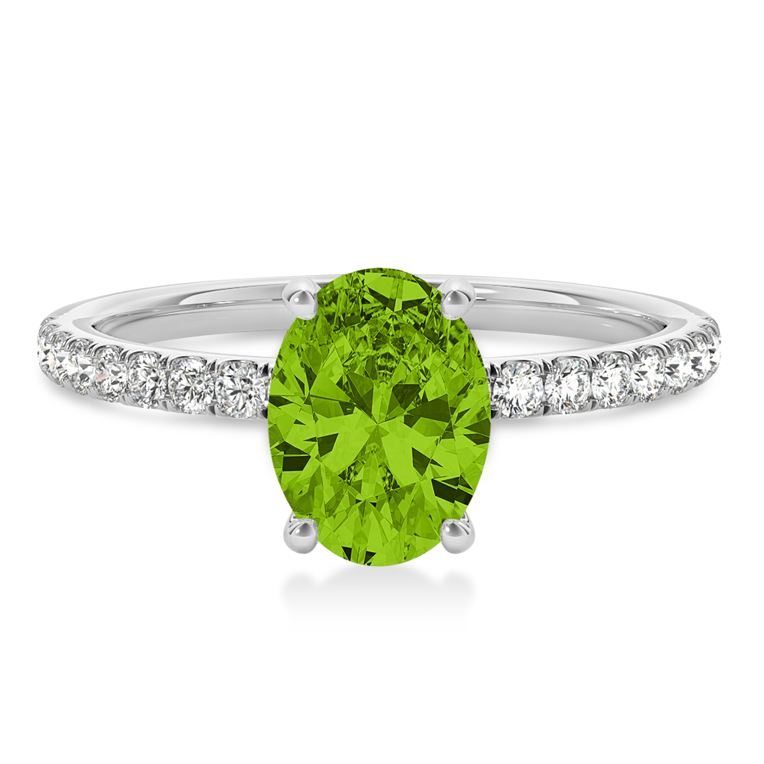 Oval Peridot & Diamond Single Row Hidden Halo Engagement Ring Platinum (0.68ct)
