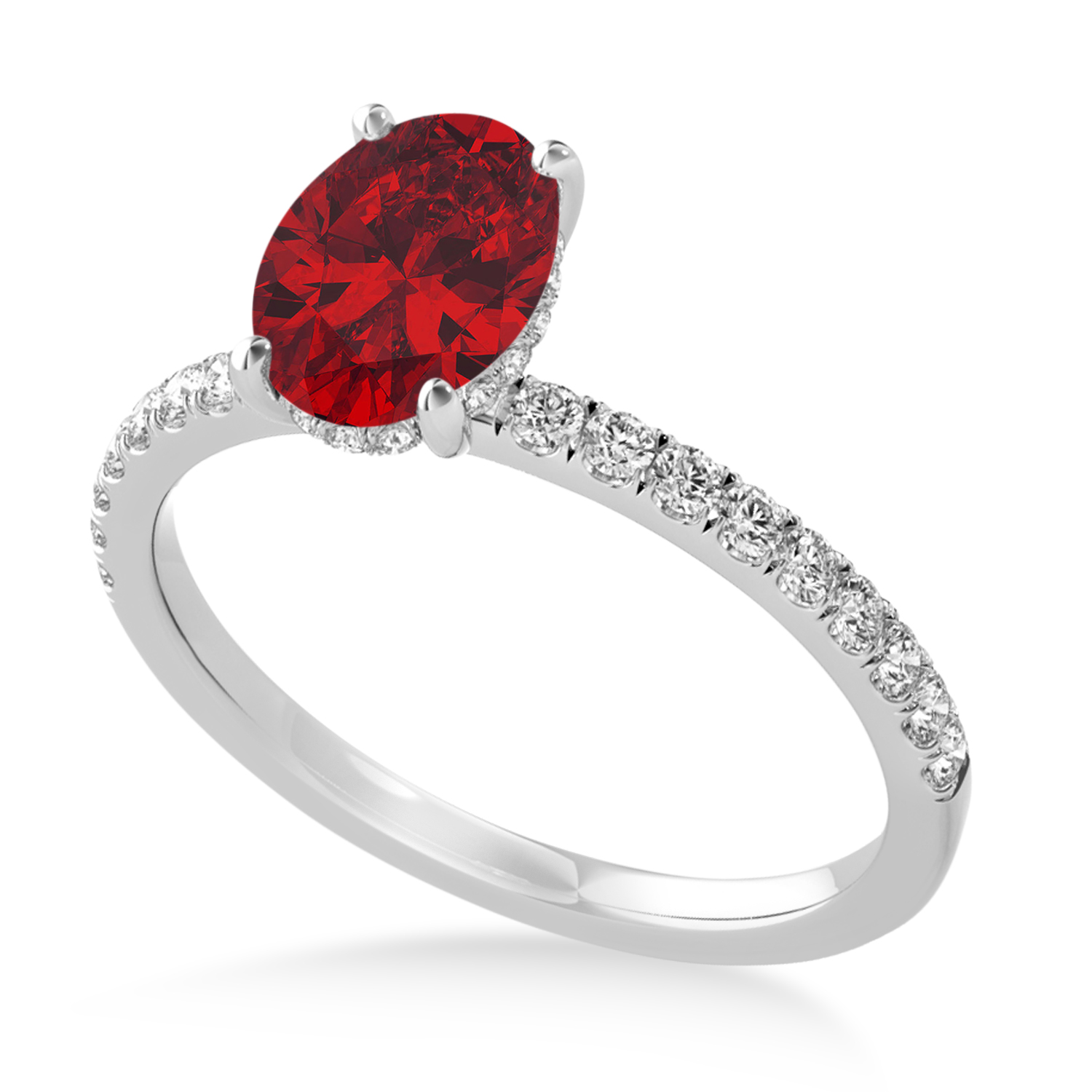Oval Ruby & Diamond Single Row Hidden Halo Engagement Ring Palladium (0.68ct)