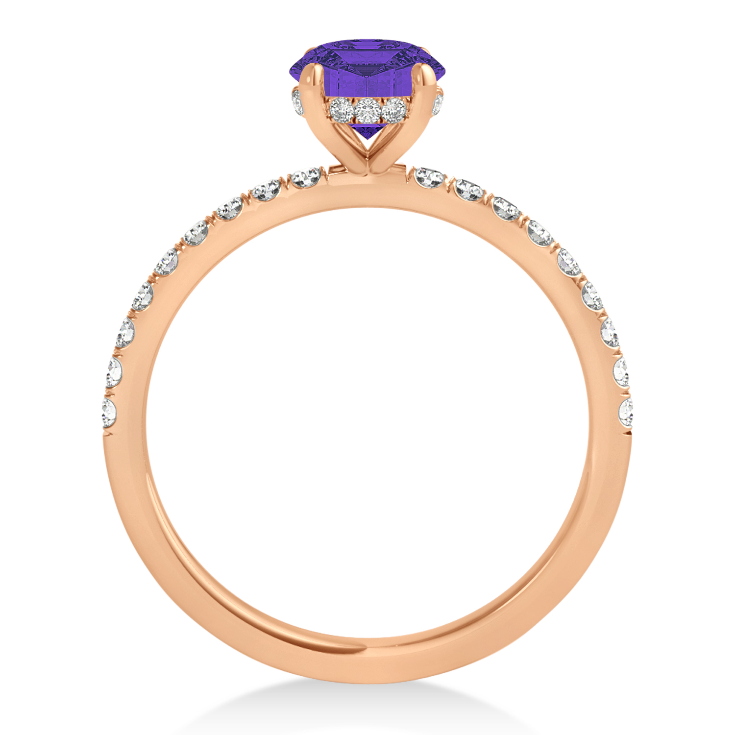 Oval Tanzanite & Diamond Single Row Hidden Halo Engagement Ring 14k Rose Gold (0.68ct)