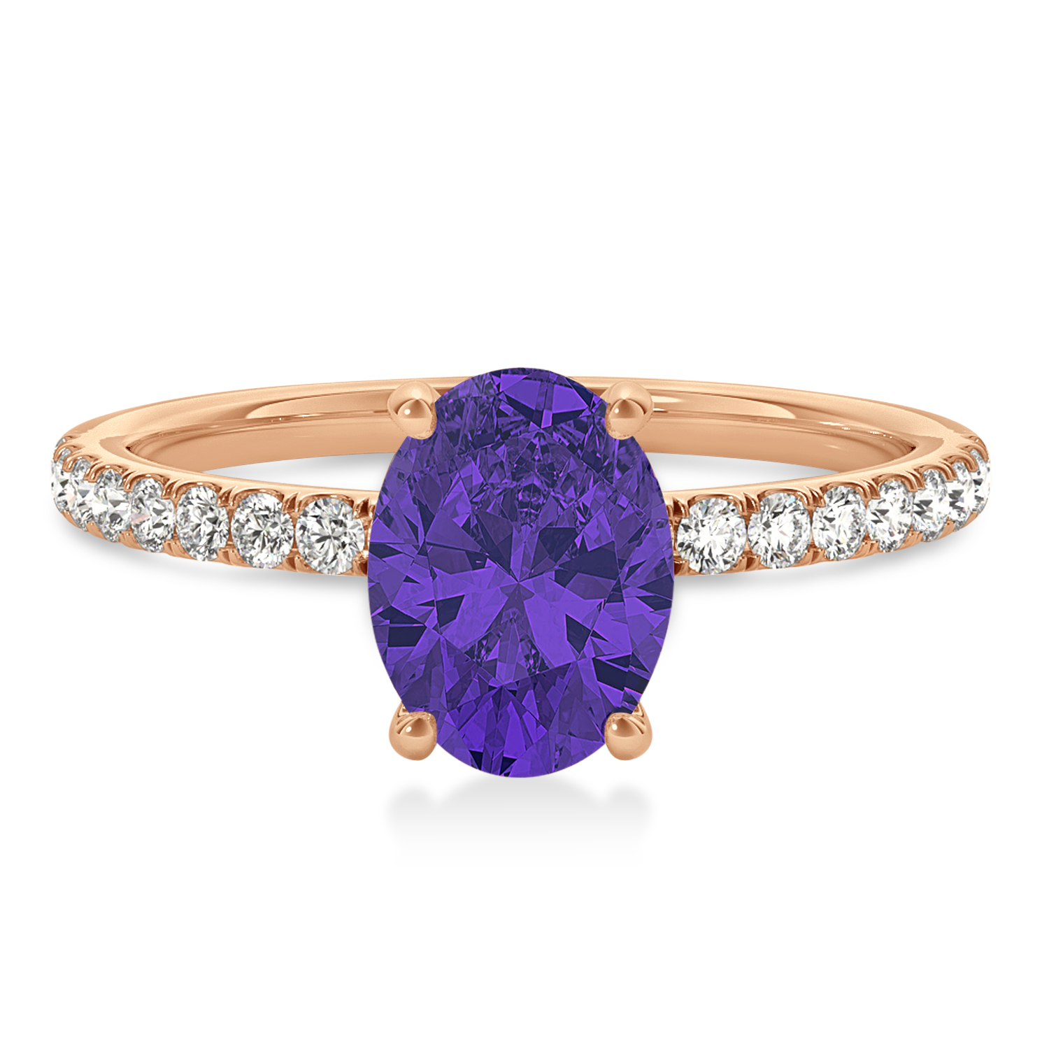 Oval Tanzanite & Diamond Single Row Hidden Halo Engagement Ring 14k Rose Gold (0.68ct)
