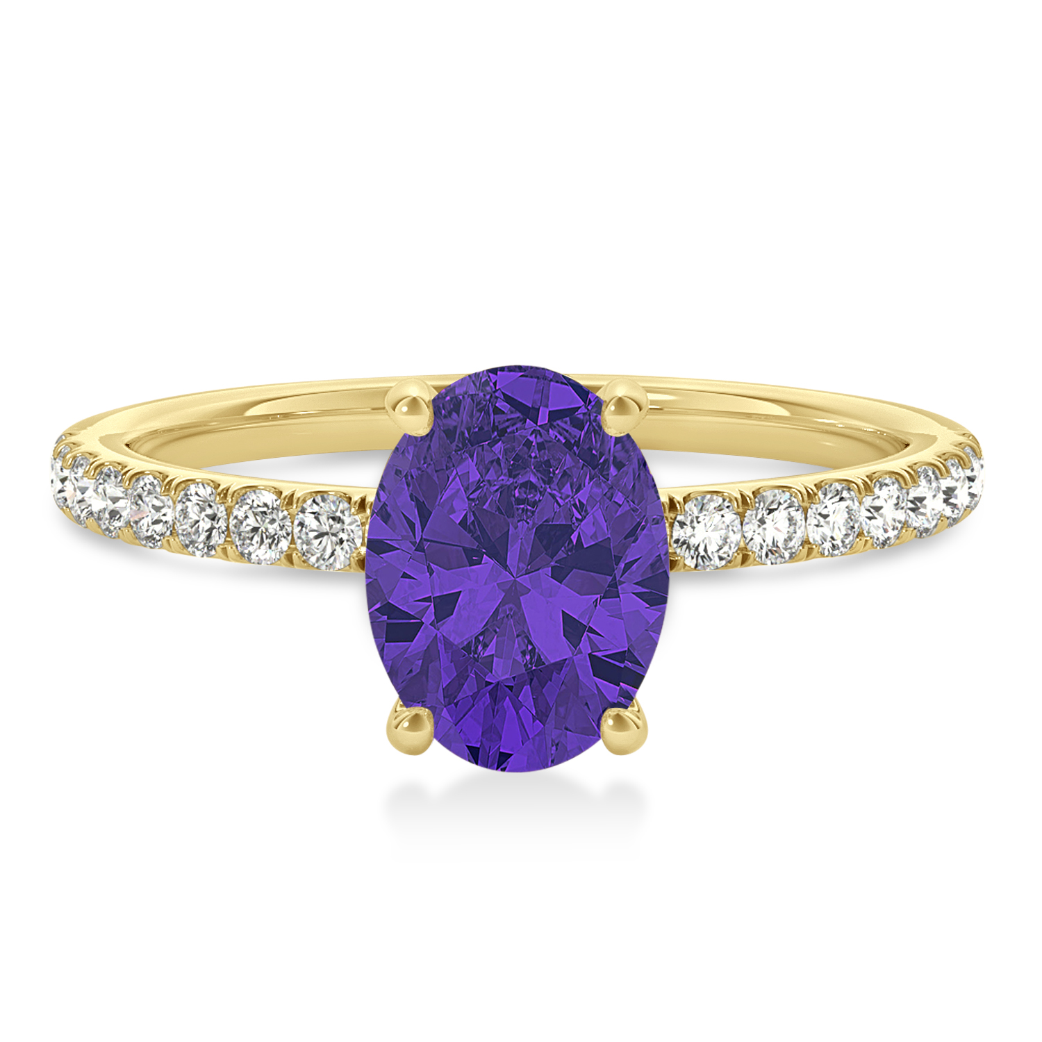Oval Tanzanite & Diamond Single Row Hidden Halo Engagement Ring 18k Yellow Gold (0.68ct)