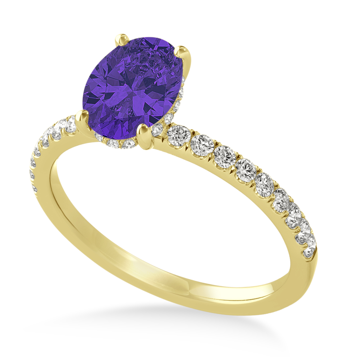 Oval Tanzanite & Diamond Single Row Hidden Halo Engagement Ring 18k Yellow Gold (0.68ct)